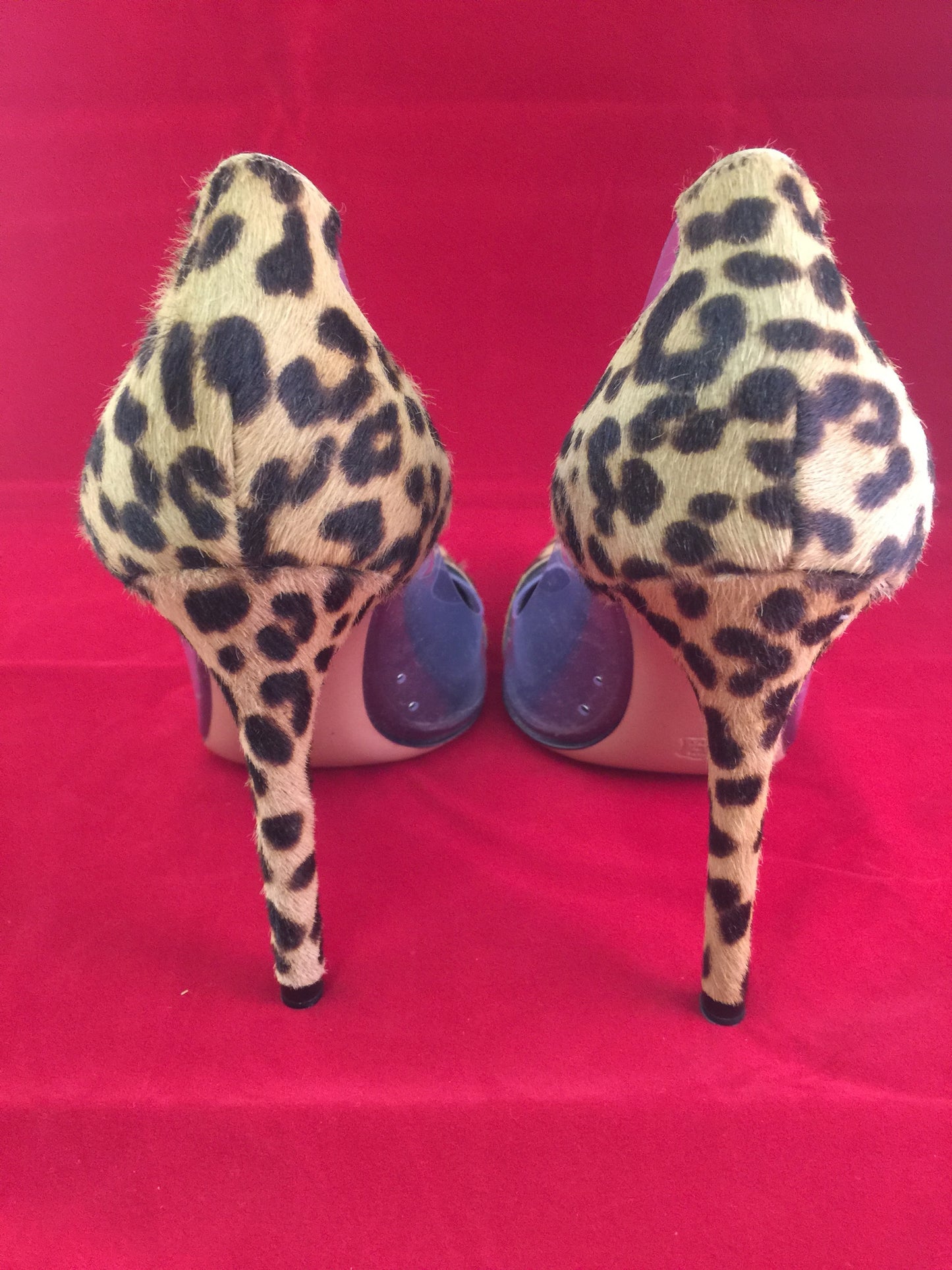 GIANVITO ROSSI 100 LEOPARD PONY HAIR CLASSIC PVC TRANSPARENT PUMPS SHOES WORN INDOORS