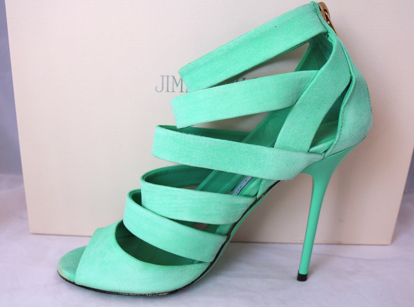 $995 JIMMY CHOO DAMSEN DAMEN GREEN MENTHE PEPPERMINT SUEDE OPEN TOE SHOES