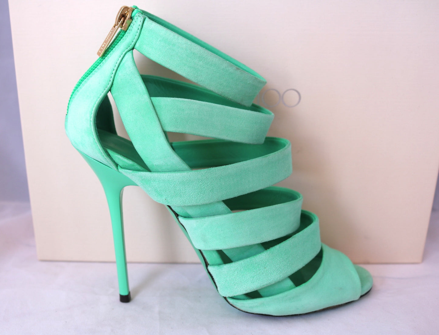 $995 JIMMY CHOO DAMSEN DAMEN GREEN MENTHE PEPPERMINT SUEDE OPEN TOE SHOES