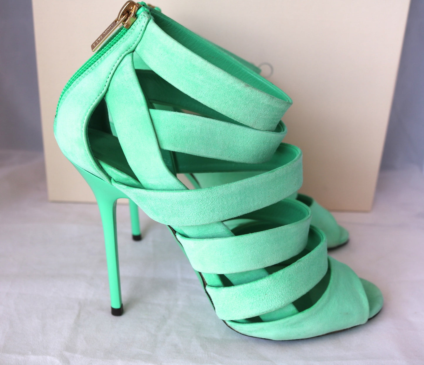 $995 JIMMY CHOO DAMSEN DAMEN GREEN MENTHE PEPPERMINT SUEDE OPEN TOE SHOES