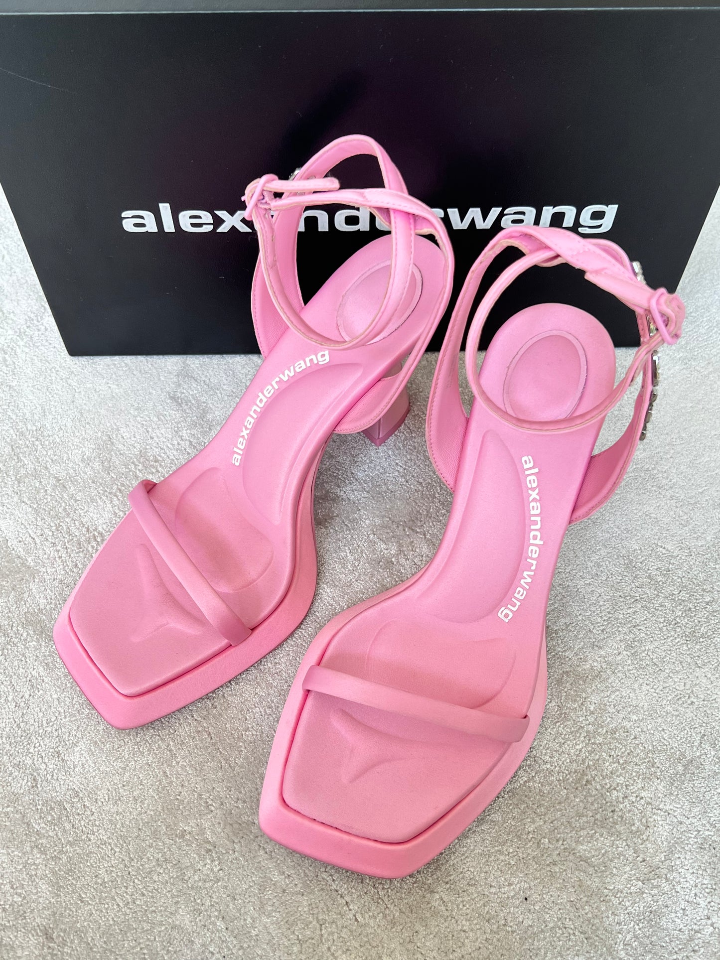 Alexander Wang Shannan Prism Pink Satin Crystal Embellished Sandals Shoes Heels