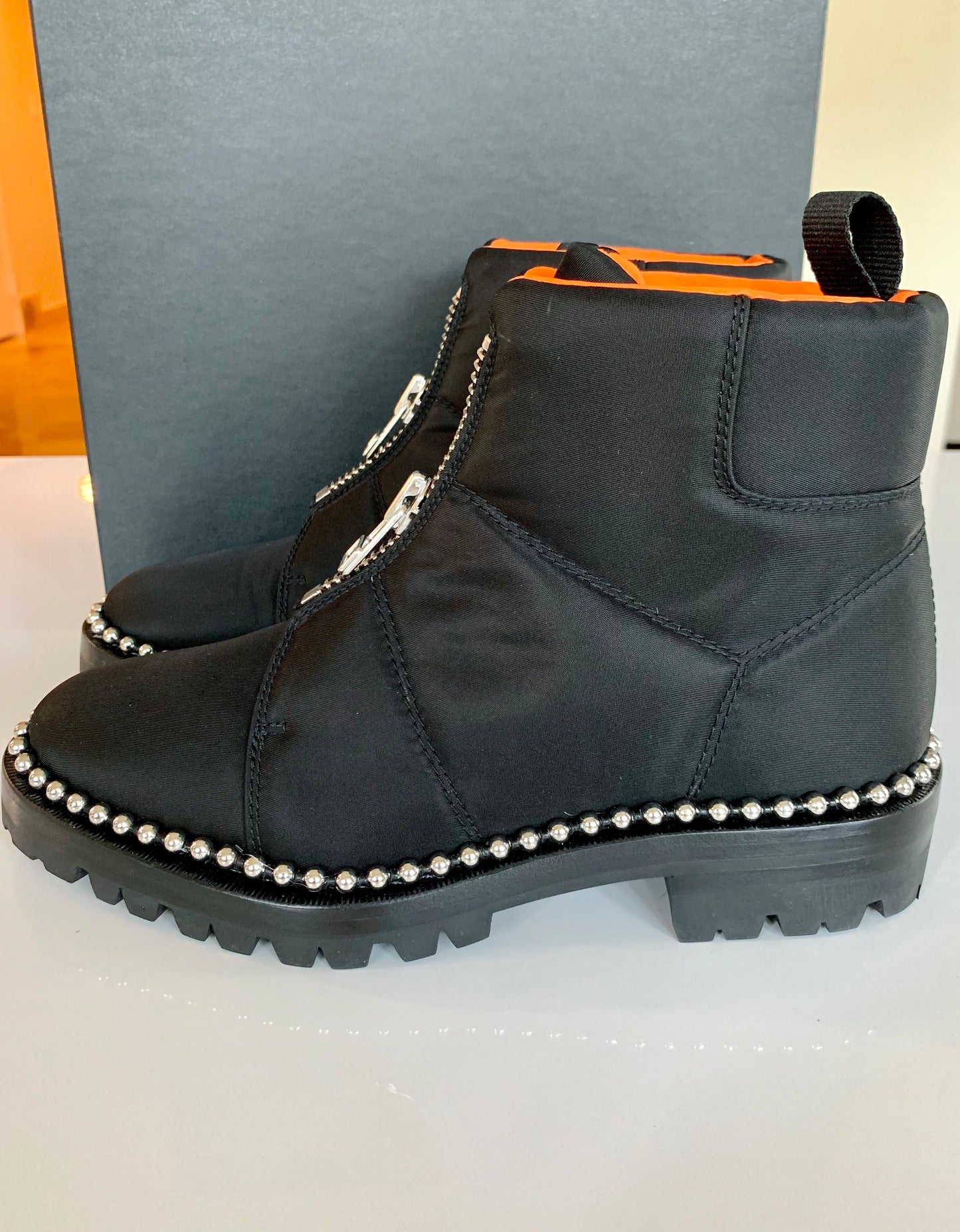 Alexander Wang Cooper Black Orange Studded Zip Ankle Boots