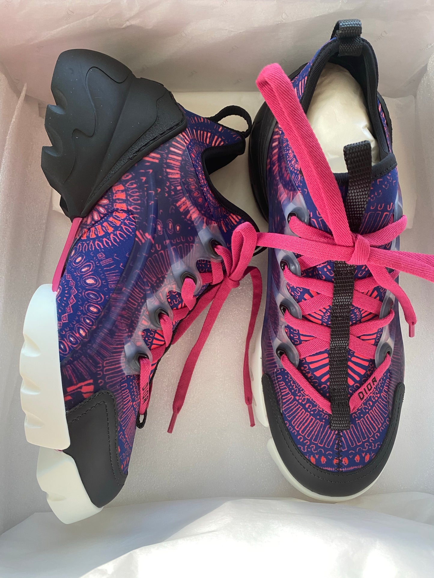 Dior D Connect Black Purple Pink Neoprene Lace Up Sneakers