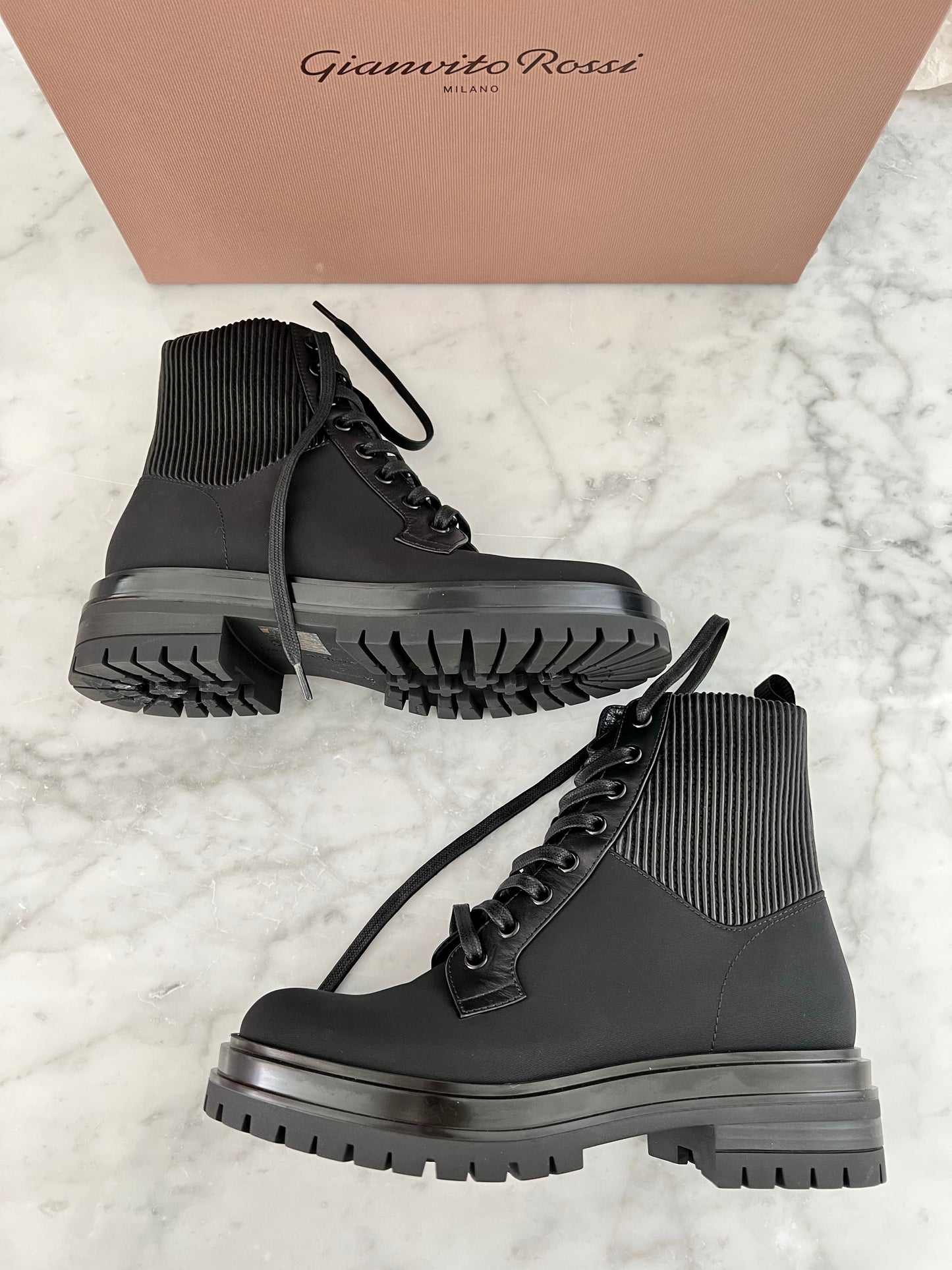 Gianvito Rossi Martis Black Combat Nylon Leather Boots