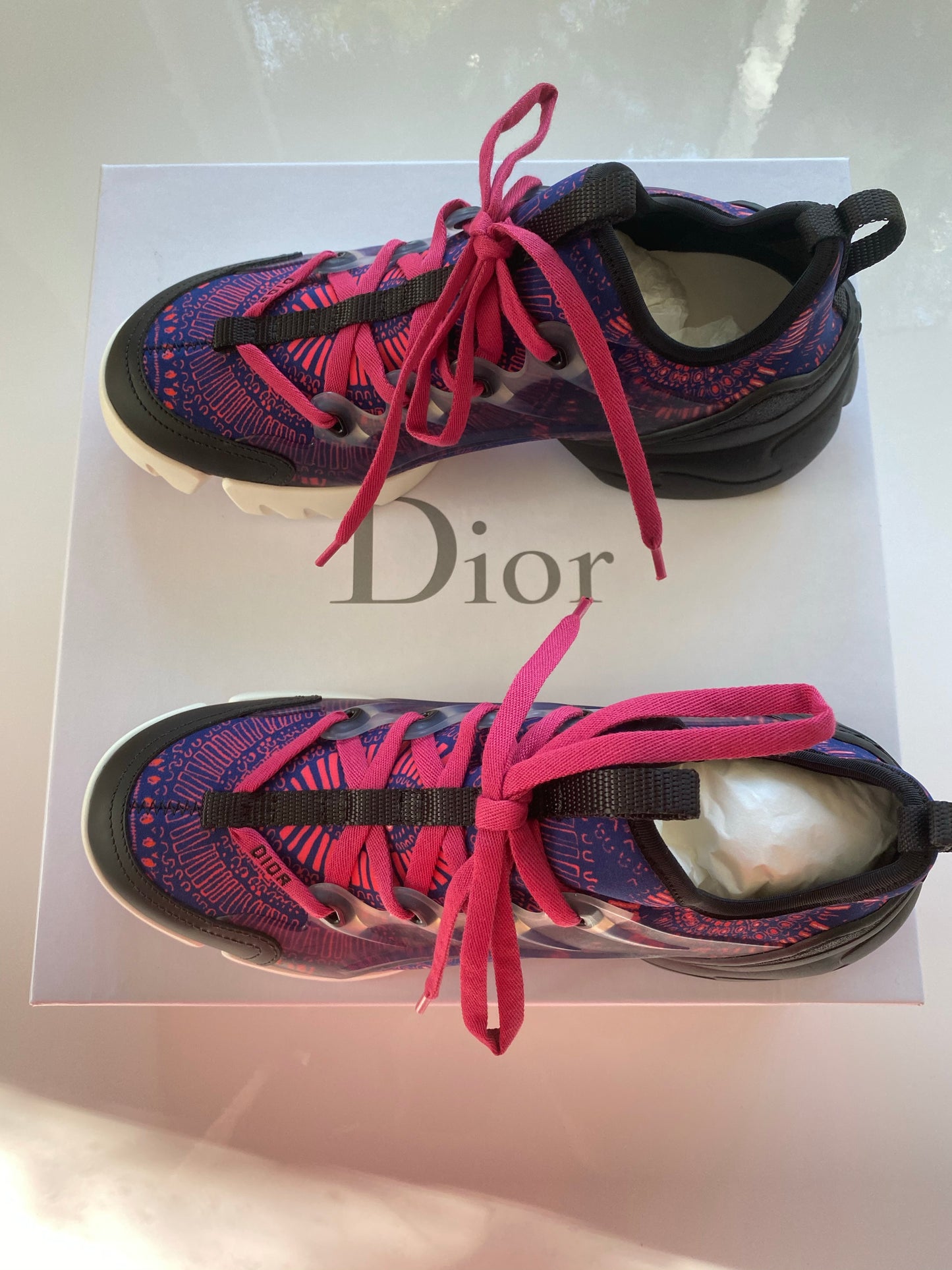 Dior D Connect Black Purple Pink Neoprene Lace Up Sneakers