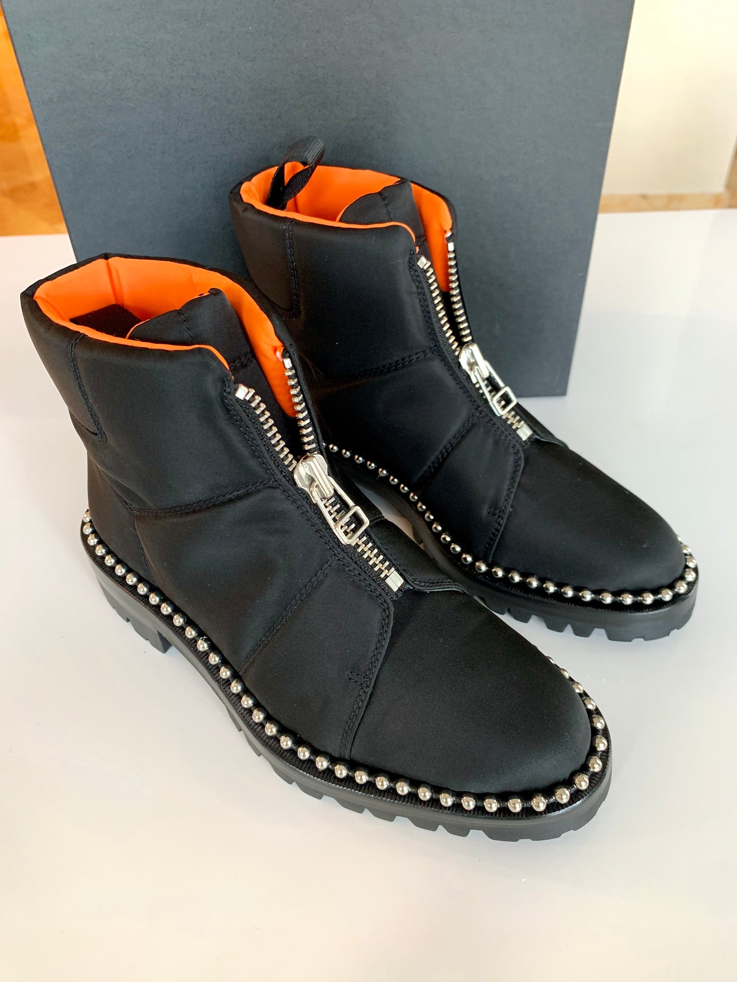 Alexander Wang Cooper Black Orange Studded Zip Ankle Boots