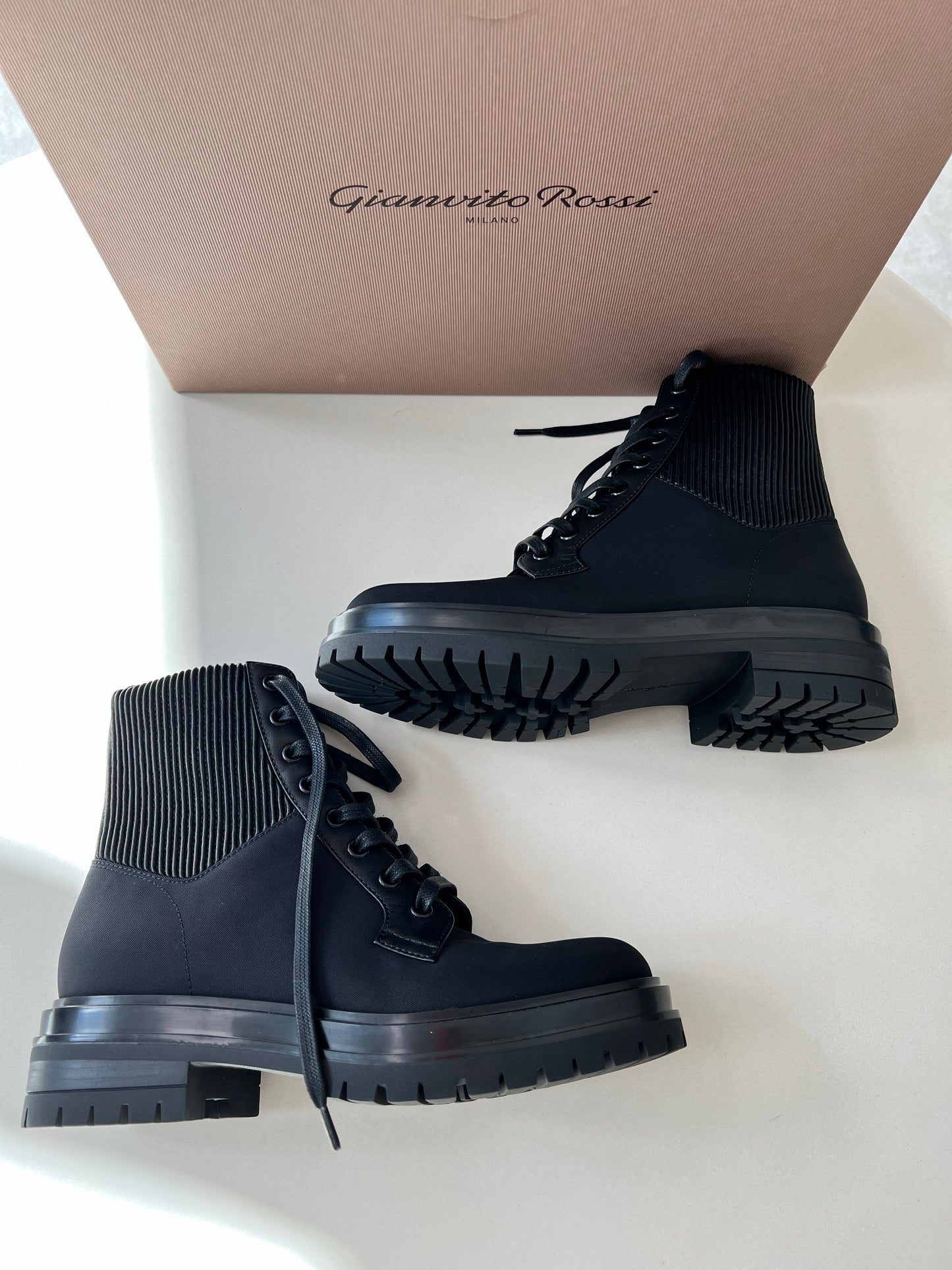 Gianvito Rossi Martis Black Combat Nylon Leather Boots