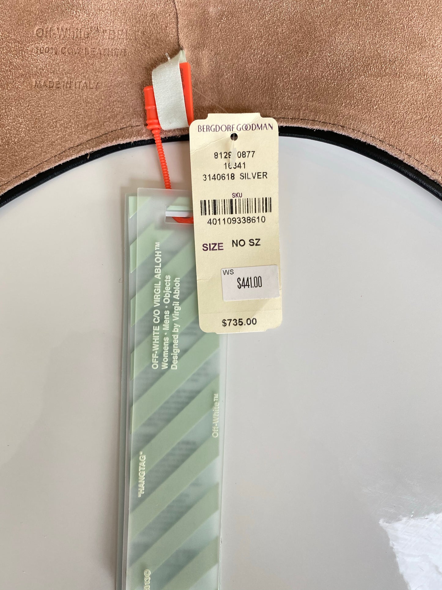 Off-White Silver Metallic Leather Snap Racing Belt