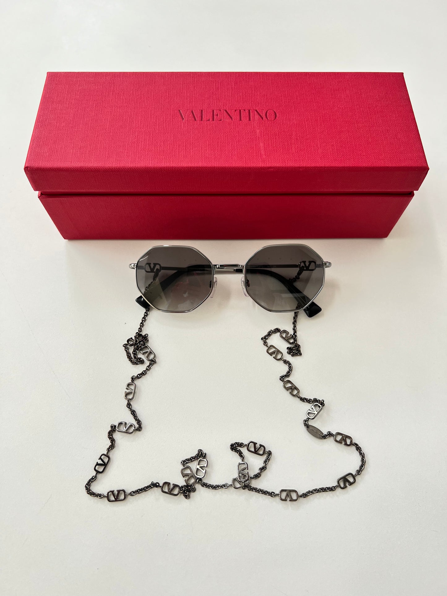 Valentino V Logo Chain Irregular 52mm Black Gunmetal Sunglasses