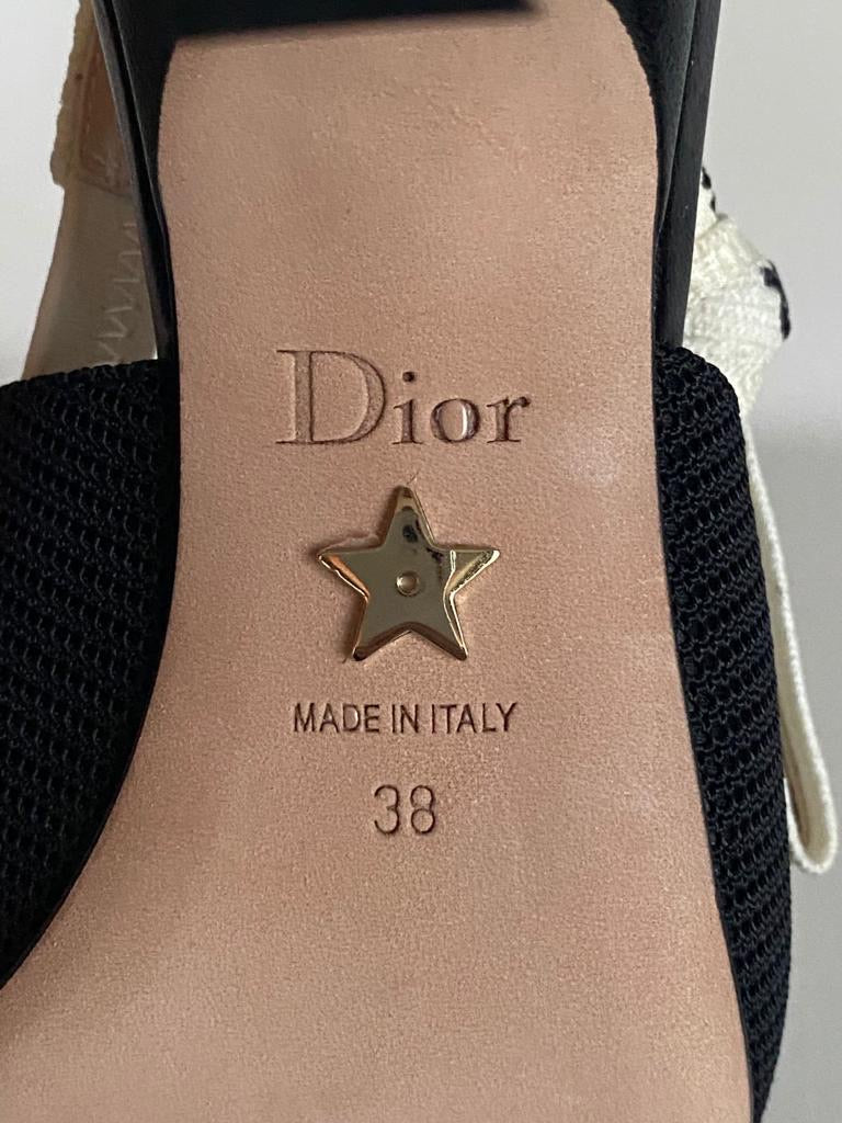 CHRISTIAN DIOR J'ADIOR FABRIC & RIBBON BLACK NOIR SHOES SLINGBACK LOW HEEL