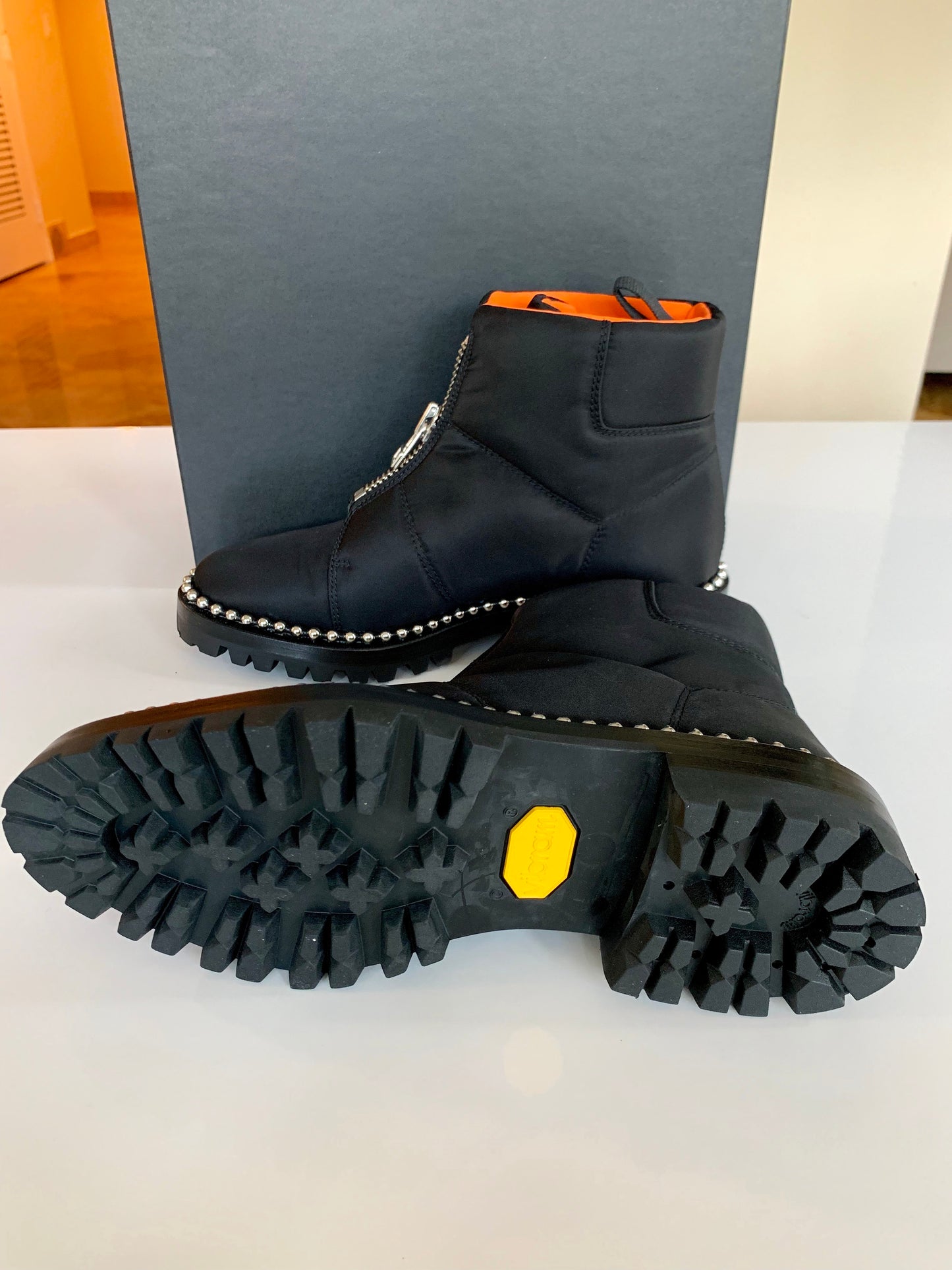 Alexander Wang Cooper Black Orange Studded Zip Ankle Boots