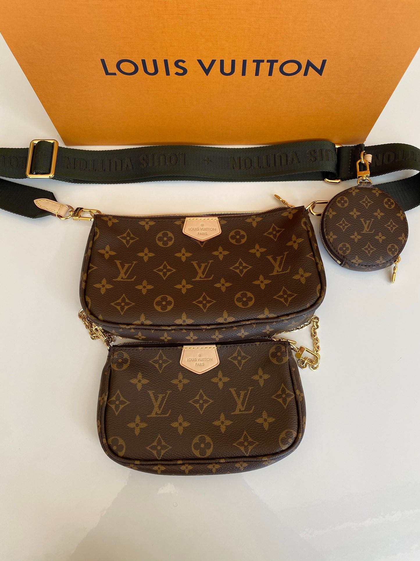 Louis Vuitton Multi Pochette Brown LV Print Khaki Green Strap Cross Body Bag Accessories