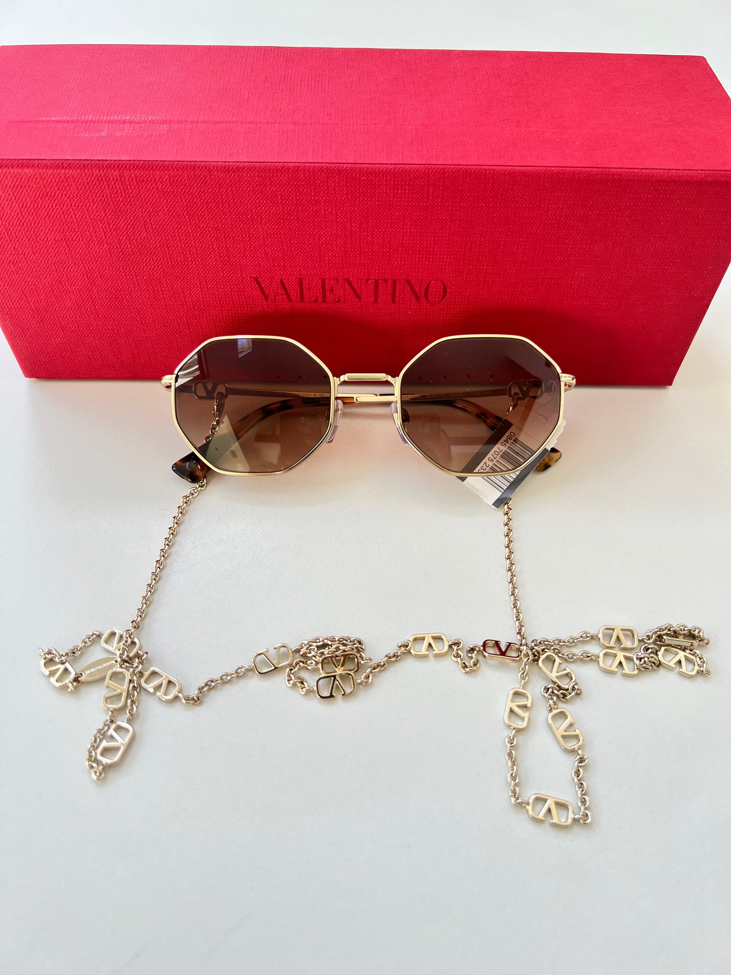 Valentino V Logo Chain Irregular 52mm Light Gold Sunglasses