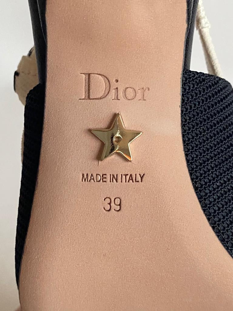 CHRISTIAN DIOR J'ADIOR FABRIC & RIBBON BLACK NOIR SHOES SLINGBACK LOW HEEL