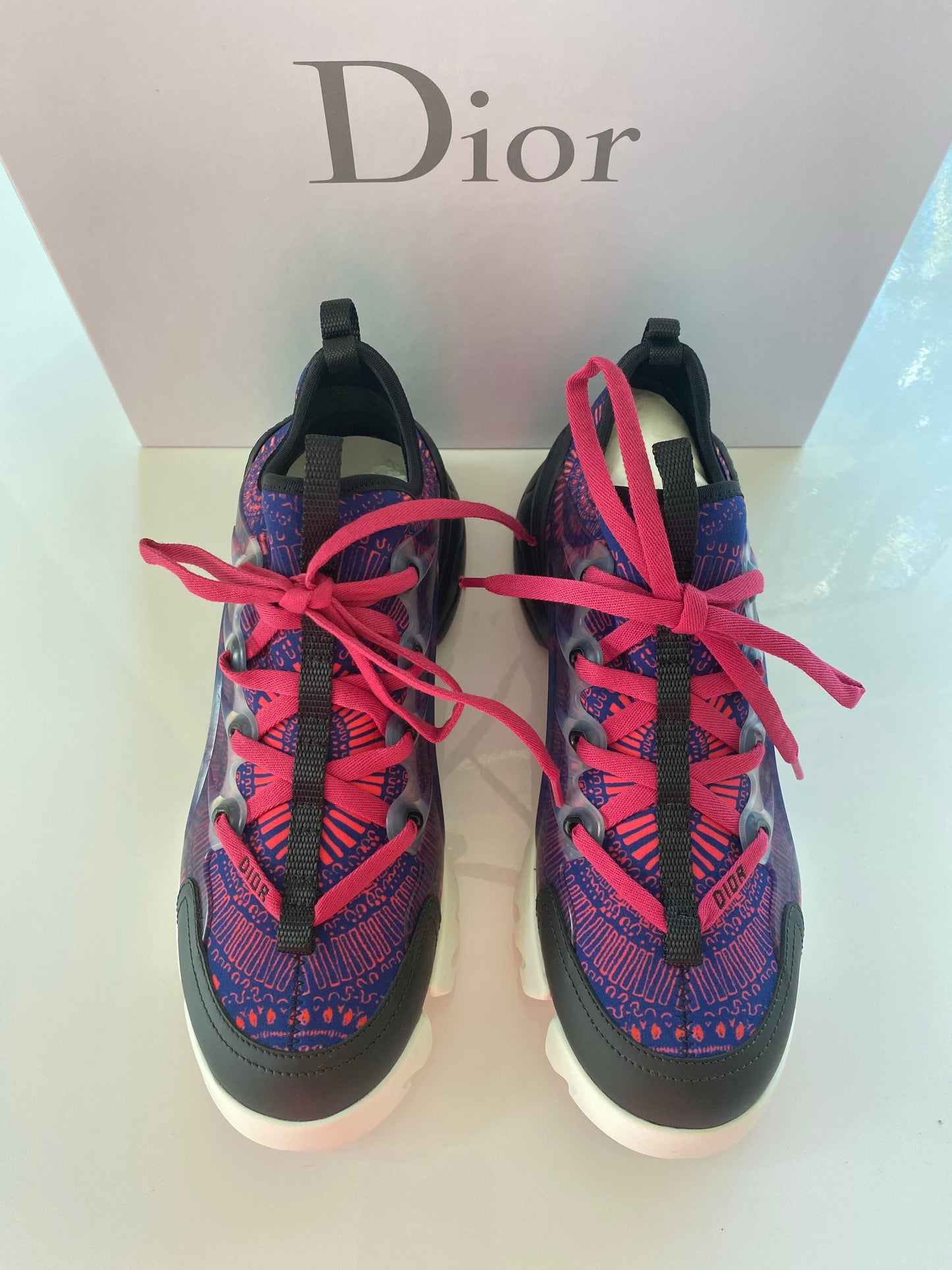 Dior D Connect Black Purple Pink Neoprene Lace Up Sneakers