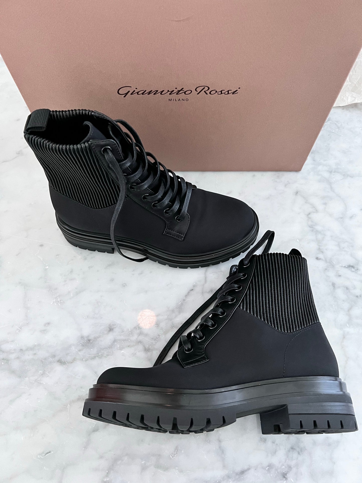 Gianvito Rossi Martis Black Combat Nylon Leather Boots