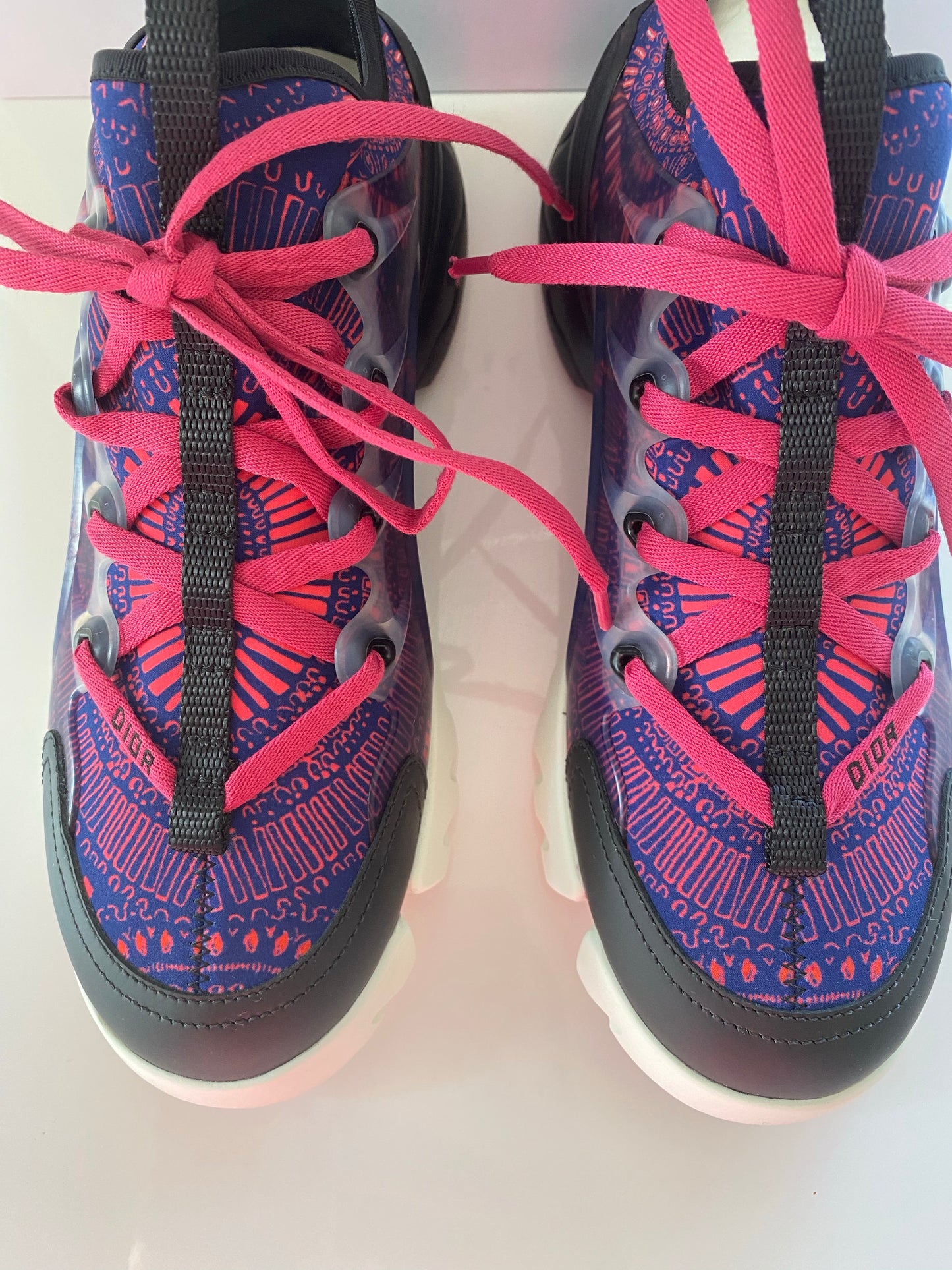 Dior D Connect Black Purple Pink Neoprene Lace Up Sneakers