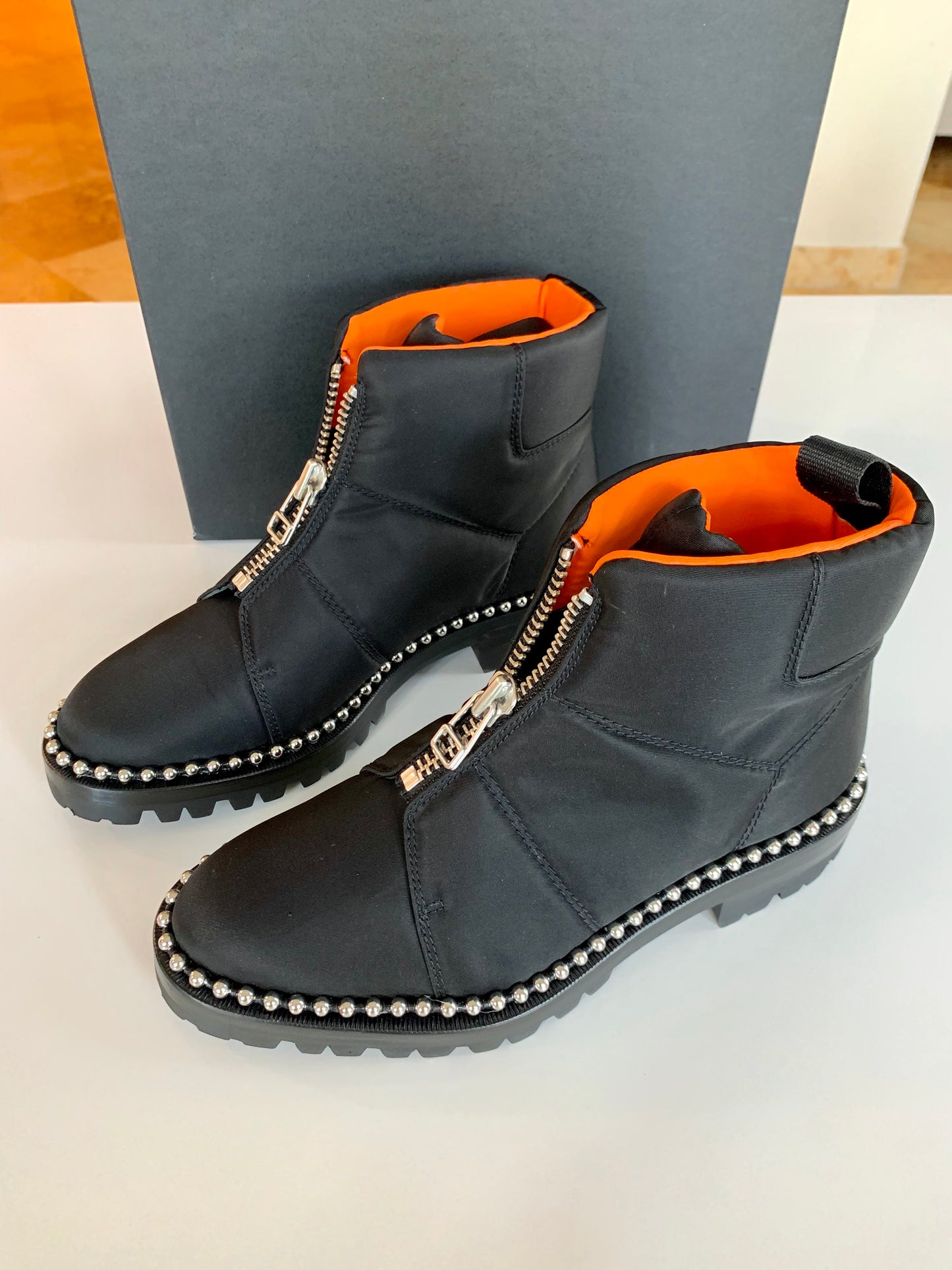 Alexander Wang Cooper Black Orange Studded Zip Ankle Boots