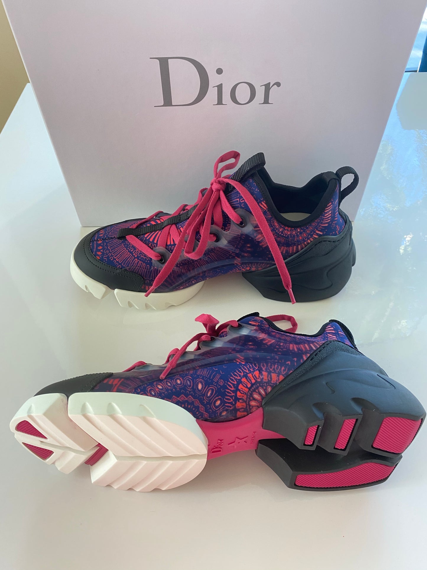 Dior D Connect Black Purple Pink Neoprene Lace Up Sneakers