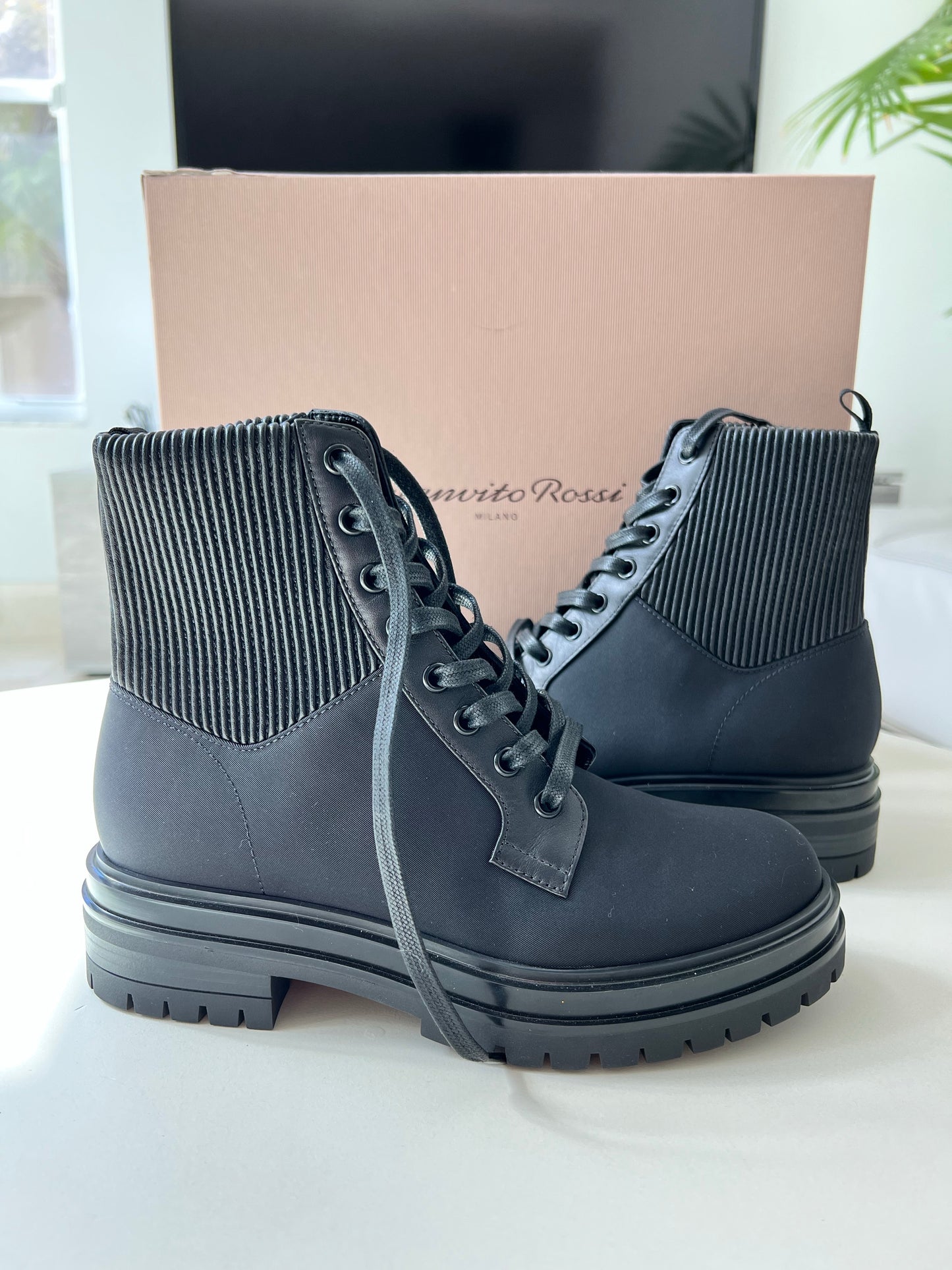 Gianvito Rossi Martis Black Combat Nylon Leather Boots