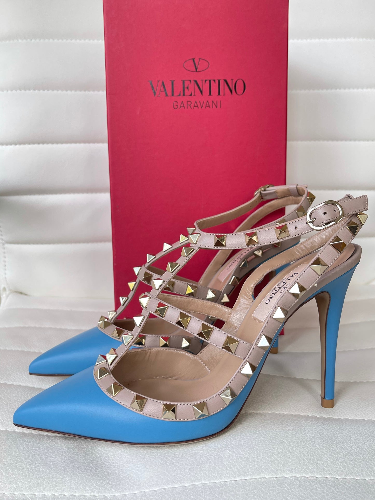 Valentino Garavani Rockstud Rockstuds Studded Ankle Strap Blue Ciel Pumps