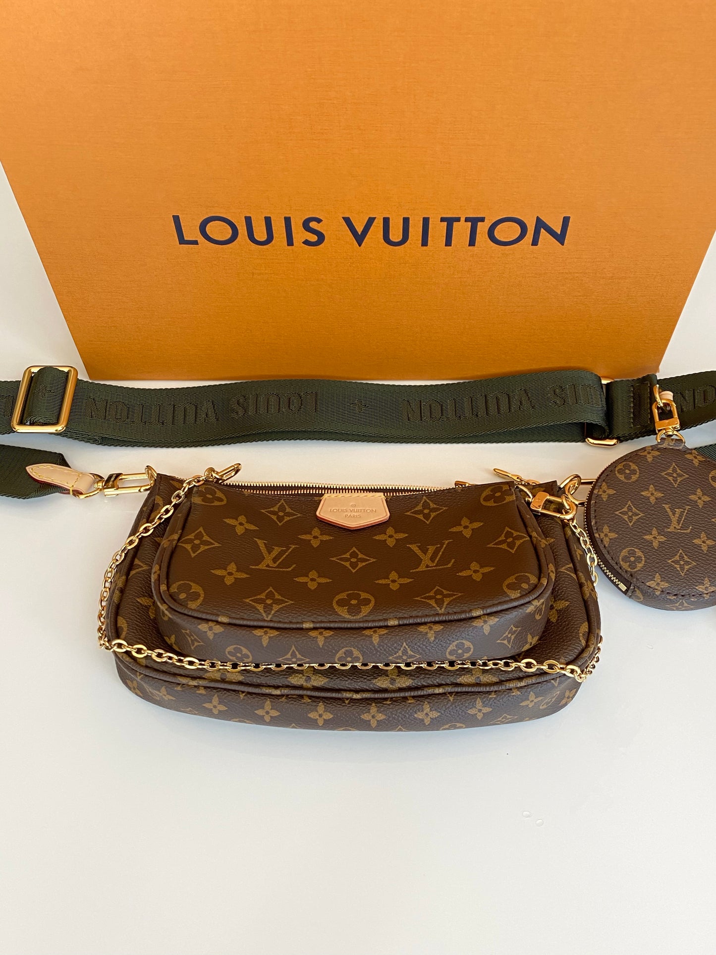 Louis Vuitton Multi Pochette Brown LV Print Khaki Green Strap Cross Body Bag Accessories