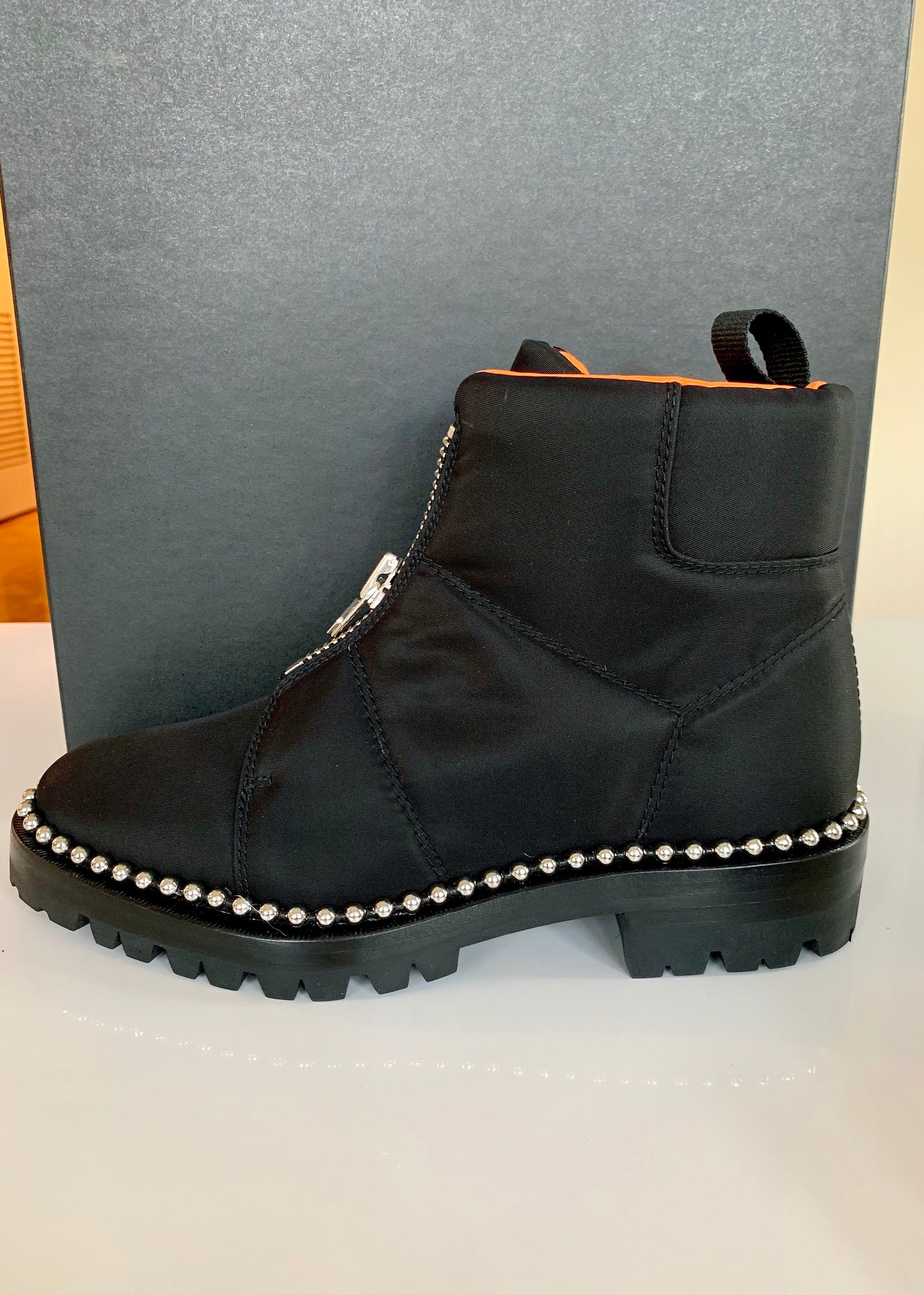 Alexander Wang Cooper Black Orange Studded Zip Ankle Boots