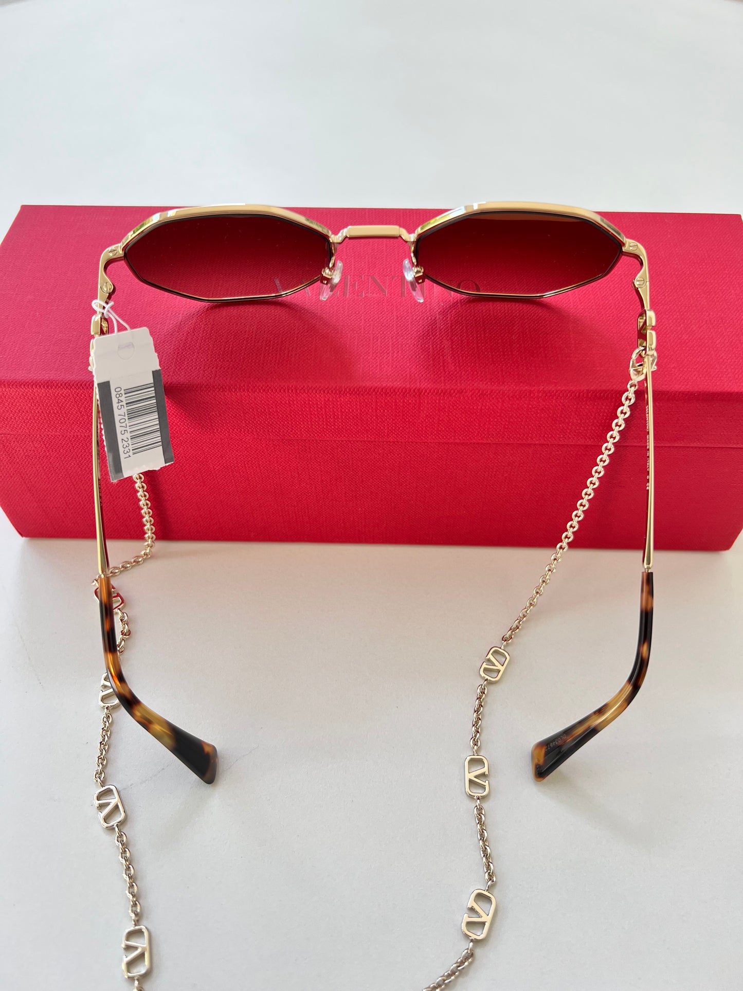 Valentino V Logo Chain Irregular 52mm Light Gold Sunglasses