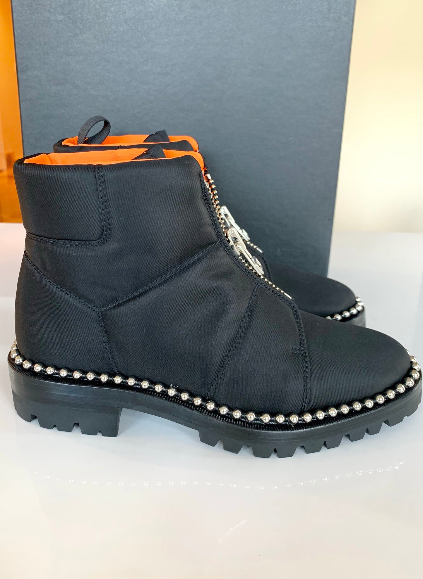 Alexander Wang Cooper Black Orange Studded Zip Ankle Boots