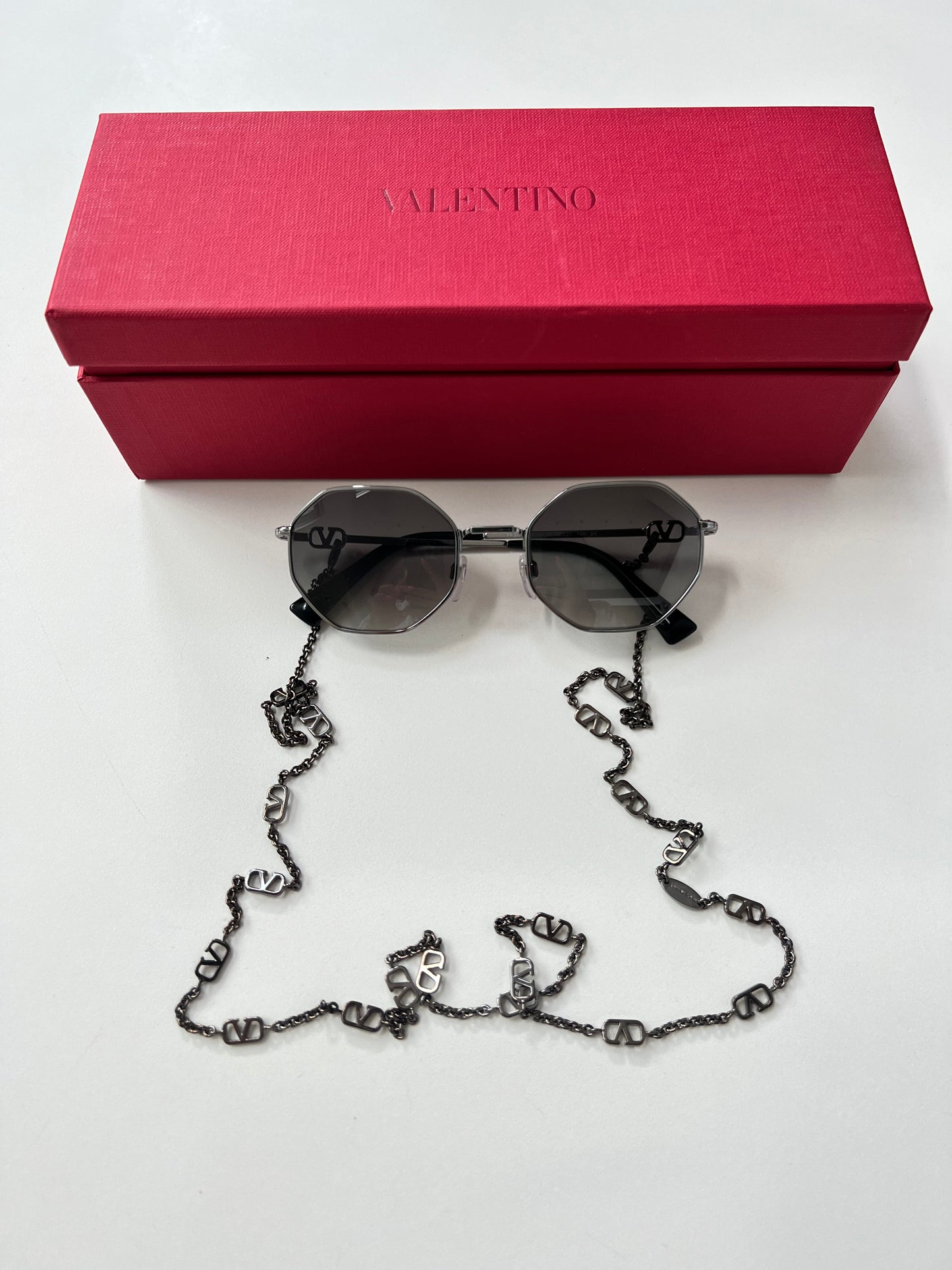 Valentino V Logo Chain Irregular 52mm Black Gunmetal Sunglasses
