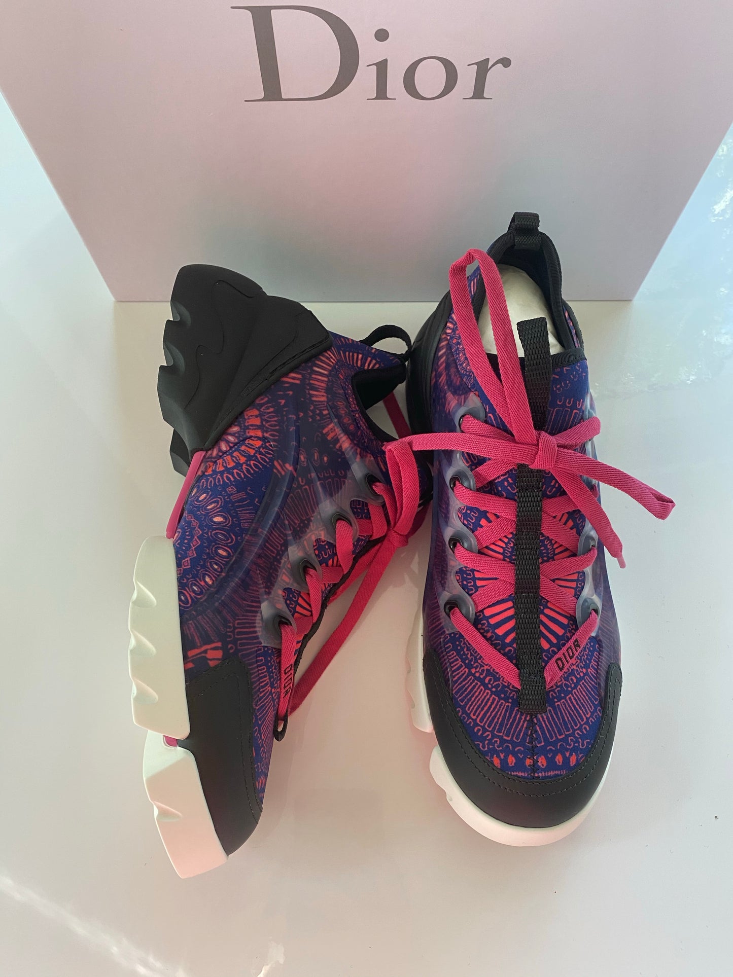 Dior D Connect Black Purple Pink Neoprene Lace Up Sneakers