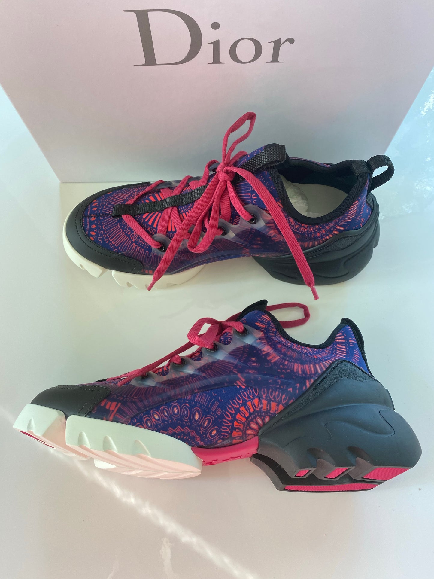 Dior D Connect Black Purple Pink Neoprene Lace Up Sneakers