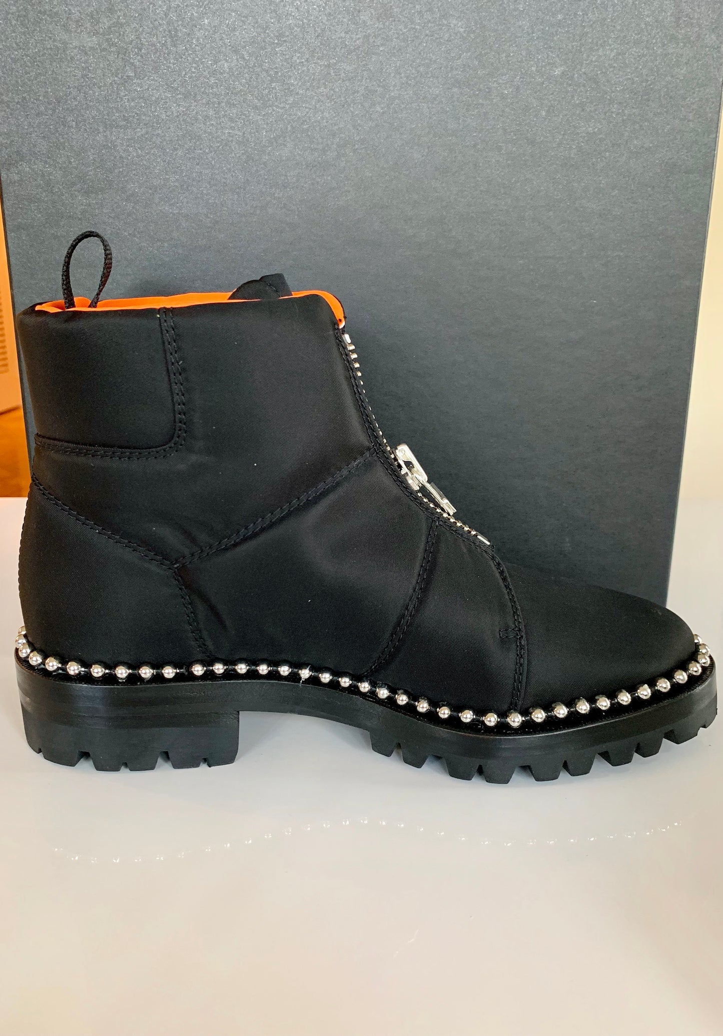 Alexander Wang Cooper Black Orange Studded Zip Ankle Boots