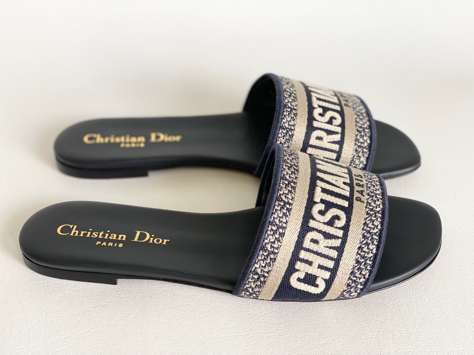 Women dior dway slide deep blue embroidered cotton Clearance