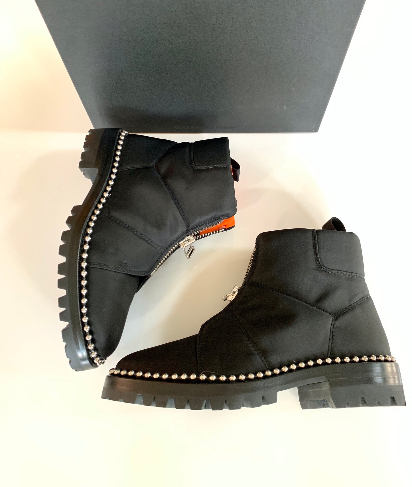 Alexander Wang Cooper Black Orange Studded Zip Ankle Boots