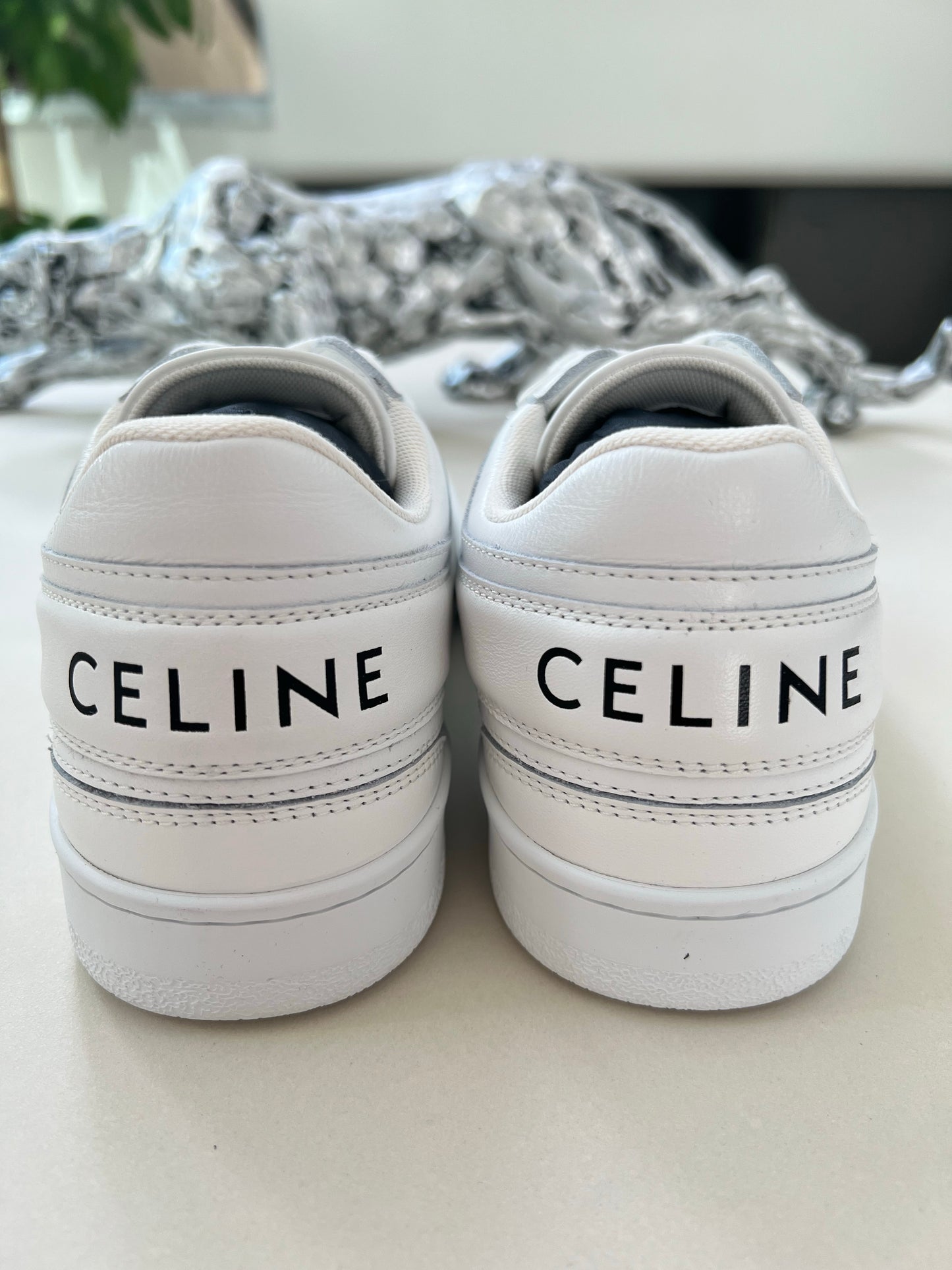 CELINE TRAINER LOW LACE-UP SNEAKER IN CALFSKIN OPTIC WHITE