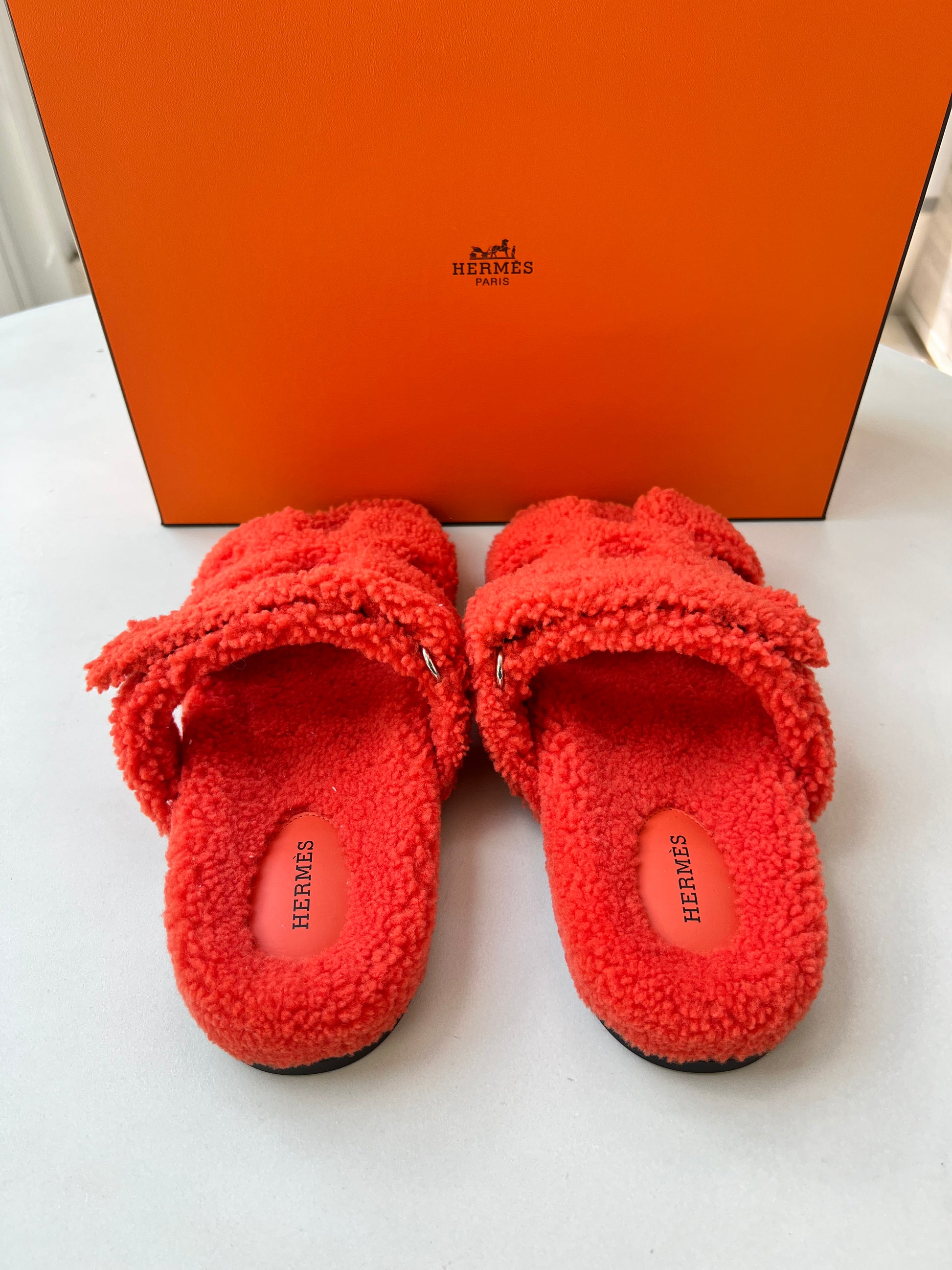 Hermes Oran Sandal Orange Woolskin