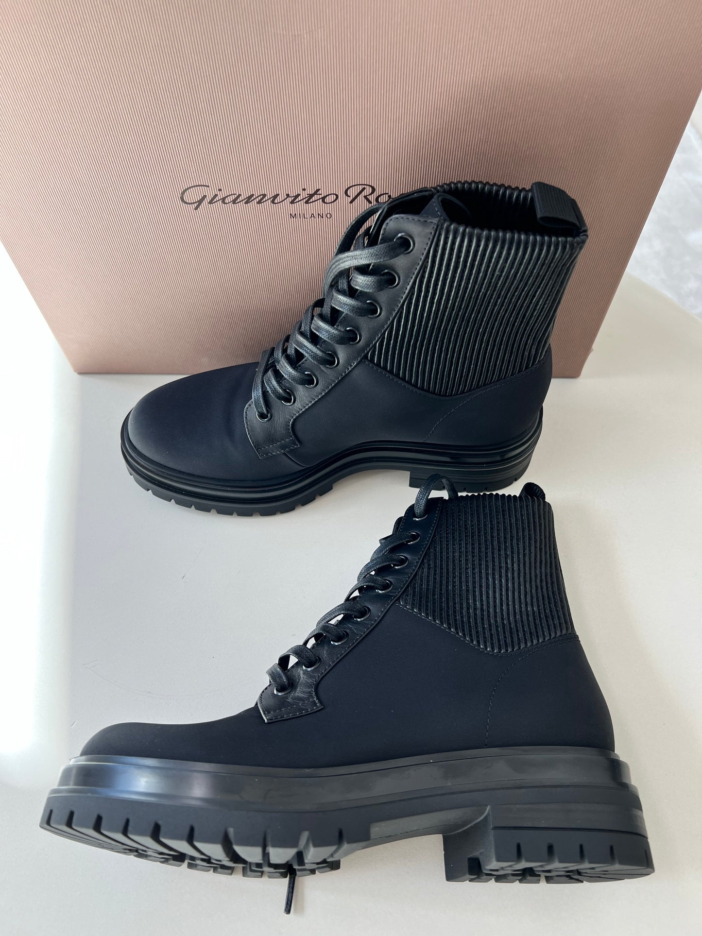 Gianvito Rossi Martis Black Combat Nylon Leather Boots
