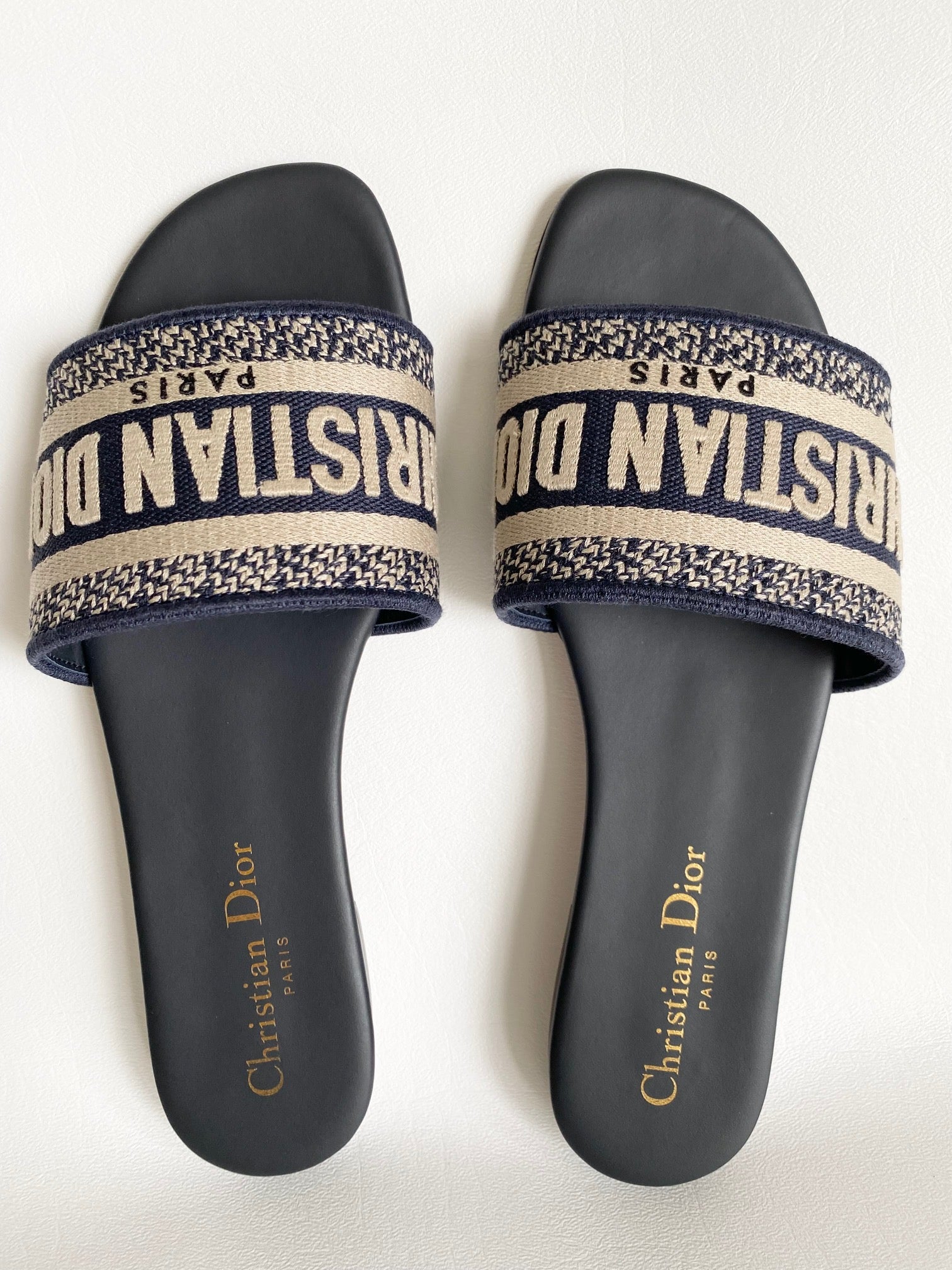 Dway slide black and beige embroidered cotton online