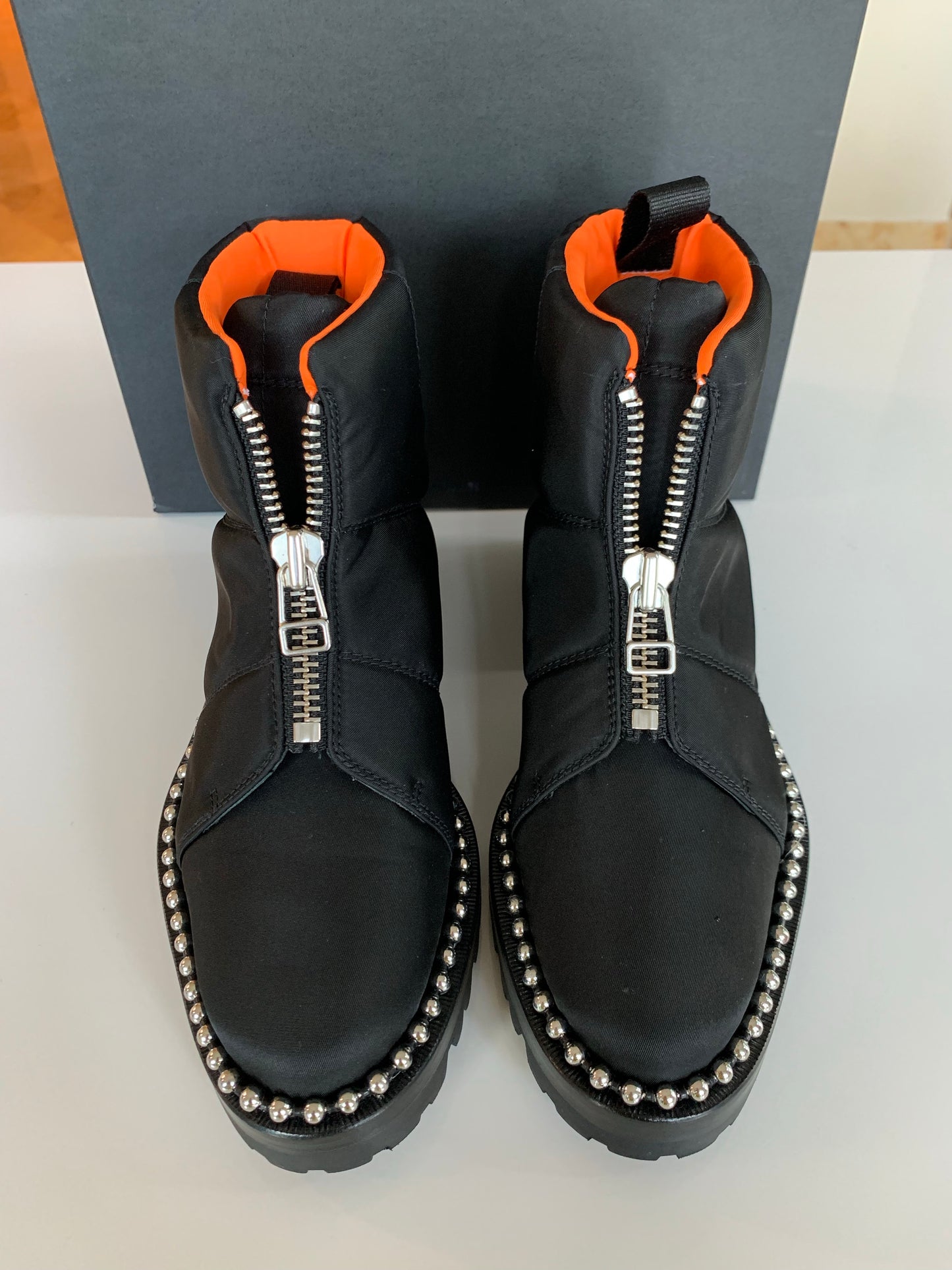 Alexander Wang Cooper Black Orange Studded Zip Ankle Boots