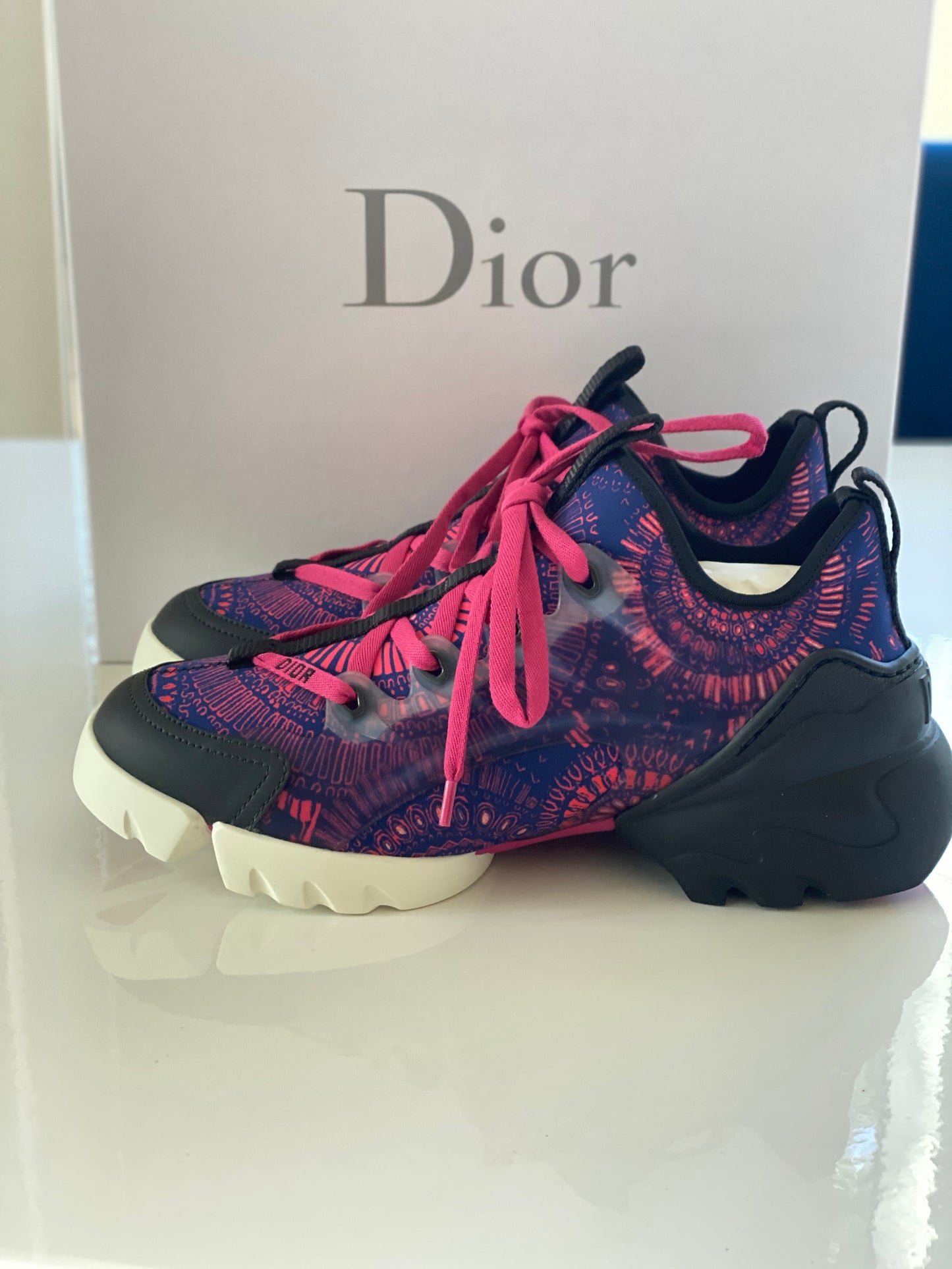 Dior D Connect Black Purple Pink Neoprene Lace Up Sneakers