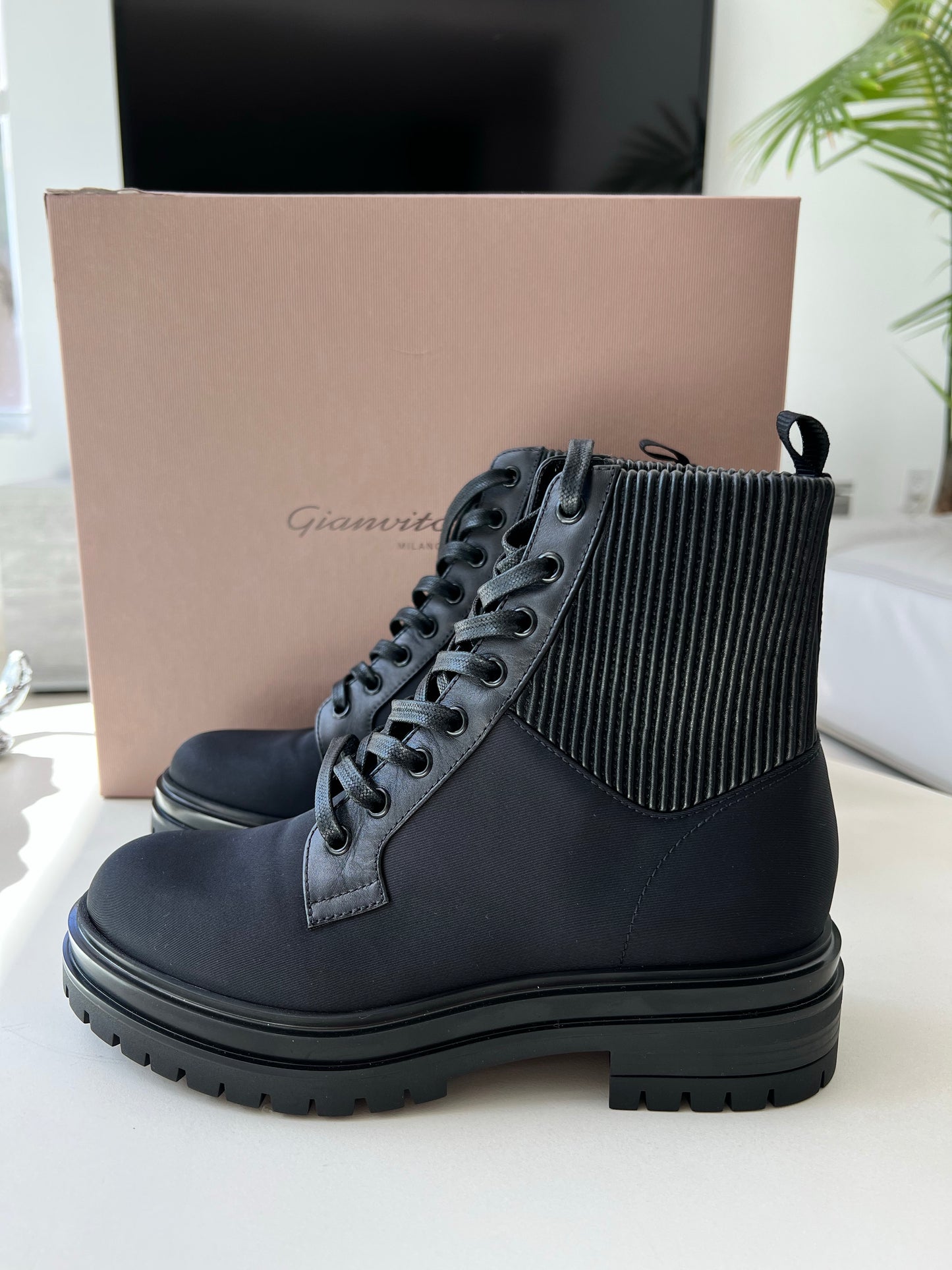 Gianvito Rossi Martis Black Combat Nylon Leather Boots