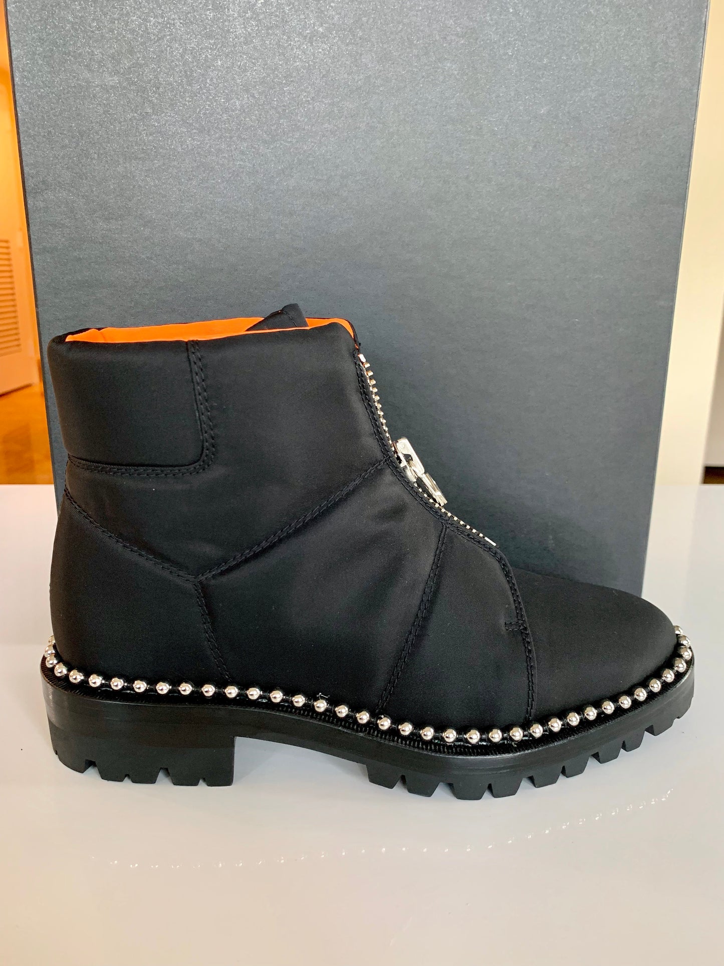 Alexander Wang Cooper Black Orange Studded Zip Ankle Boots