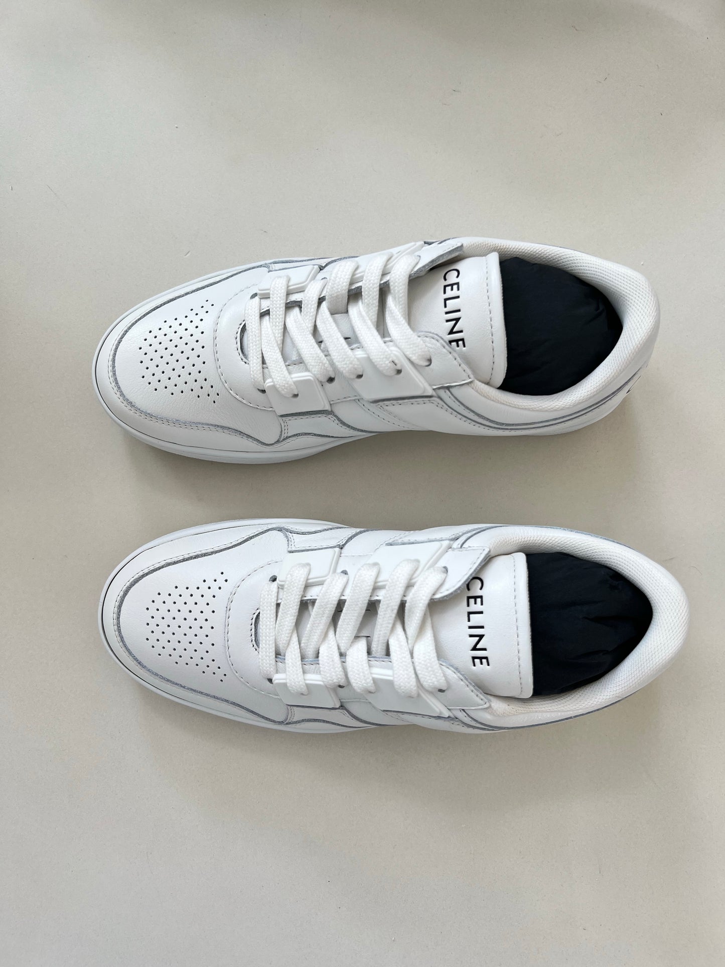 CELINE TRAINER LOW LACE-UP SNEAKER IN CALFSKIN OPTIC WHITE