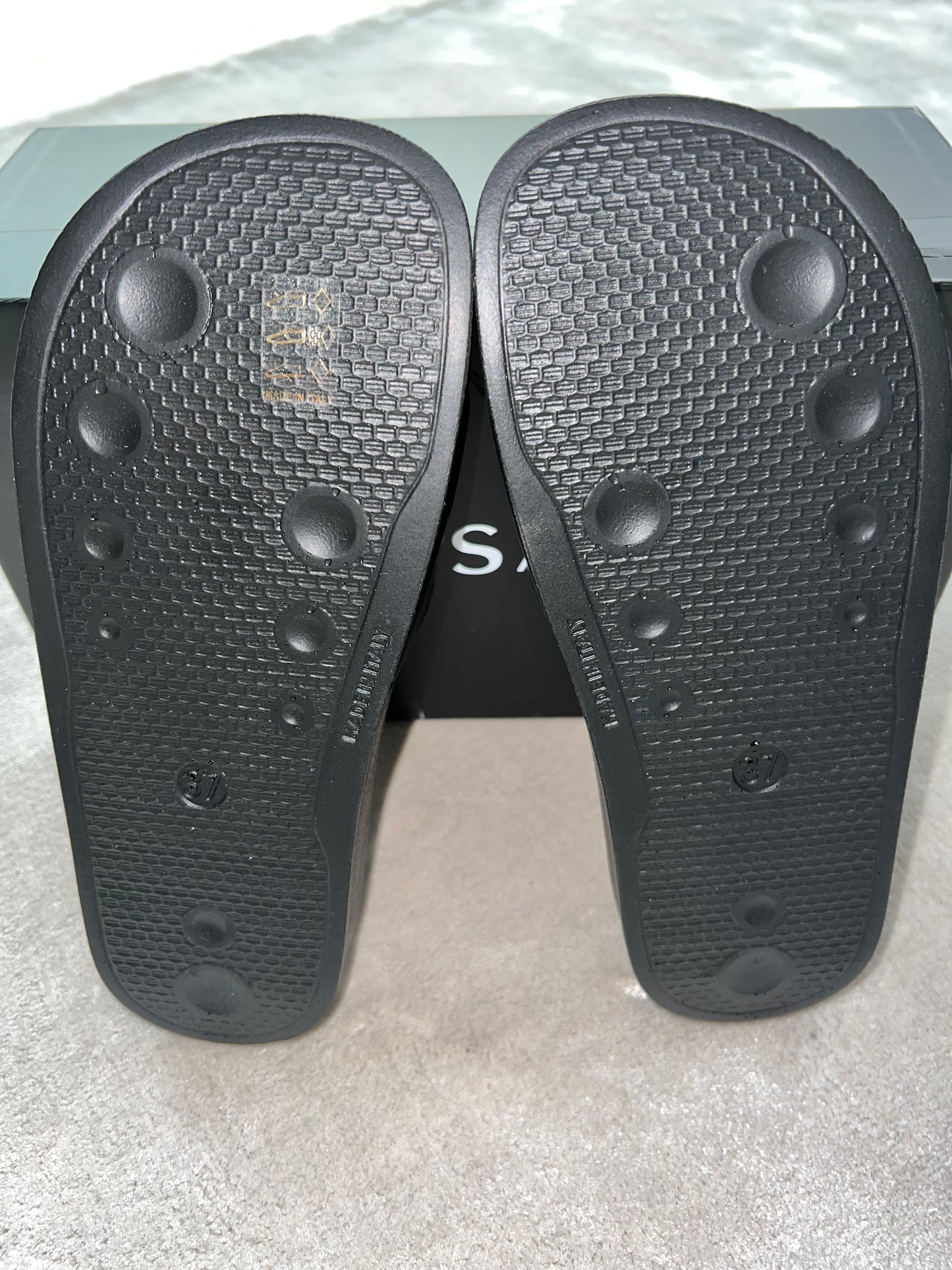 Versace Medusa Smiley Face Black Yellow Pool Slides Sandals