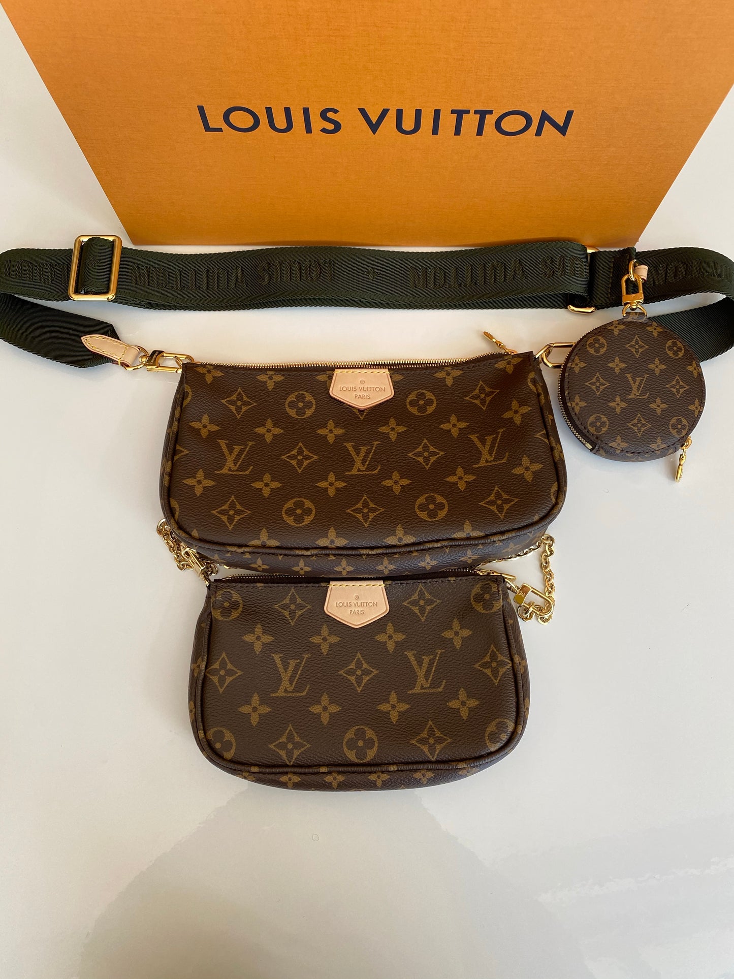 Louis Vuitton Multi Pochette Brown LV Print Khaki Green Strap Cross Body Bag Accessories