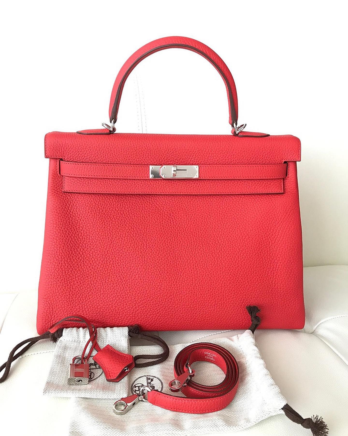 Hermes Kelly 35 Rouge Tomate Red Retourne Togo Palladium Hardware