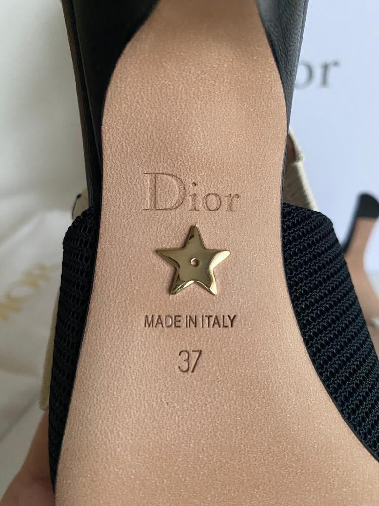 CHRISTIAN DIOR J'ADIOR FABRIC & RIBBON BLACK NOIR SHOES SLINGBACK LOW HEEL