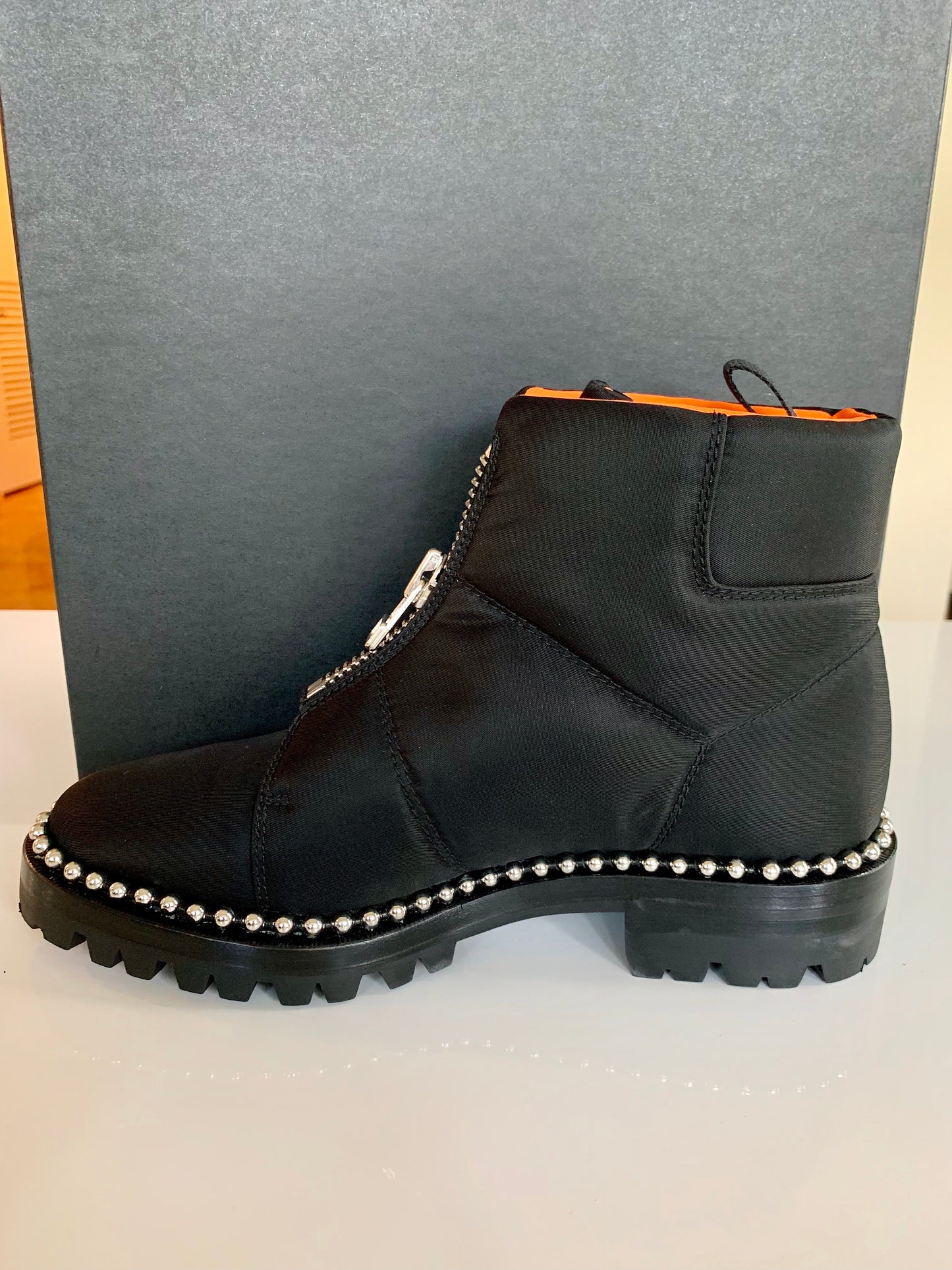 Alexander Wang Cooper Black Orange Studded Zip Ankle Boots