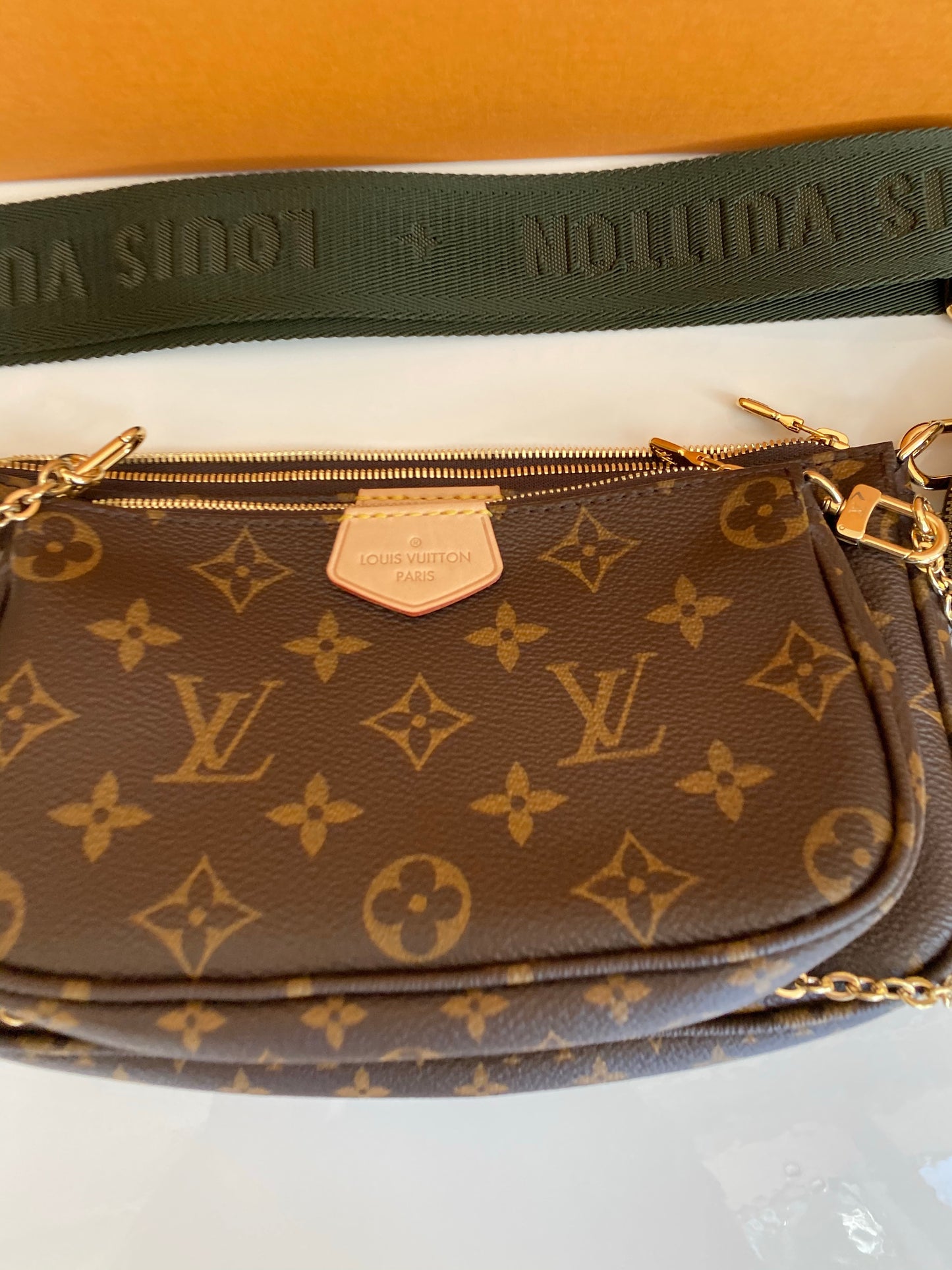 Louis Vuitton Multi Pochette Brown LV Print Khaki Green Strap Cross Body Bag Accessories